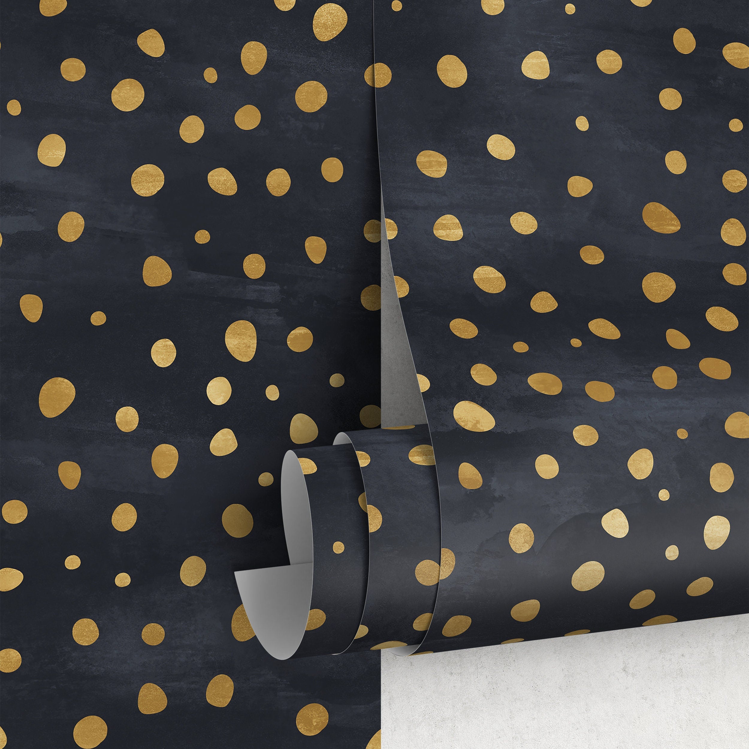 Abstract Wallpaper With A Scattered Dots Motif In Black And Gold - A142