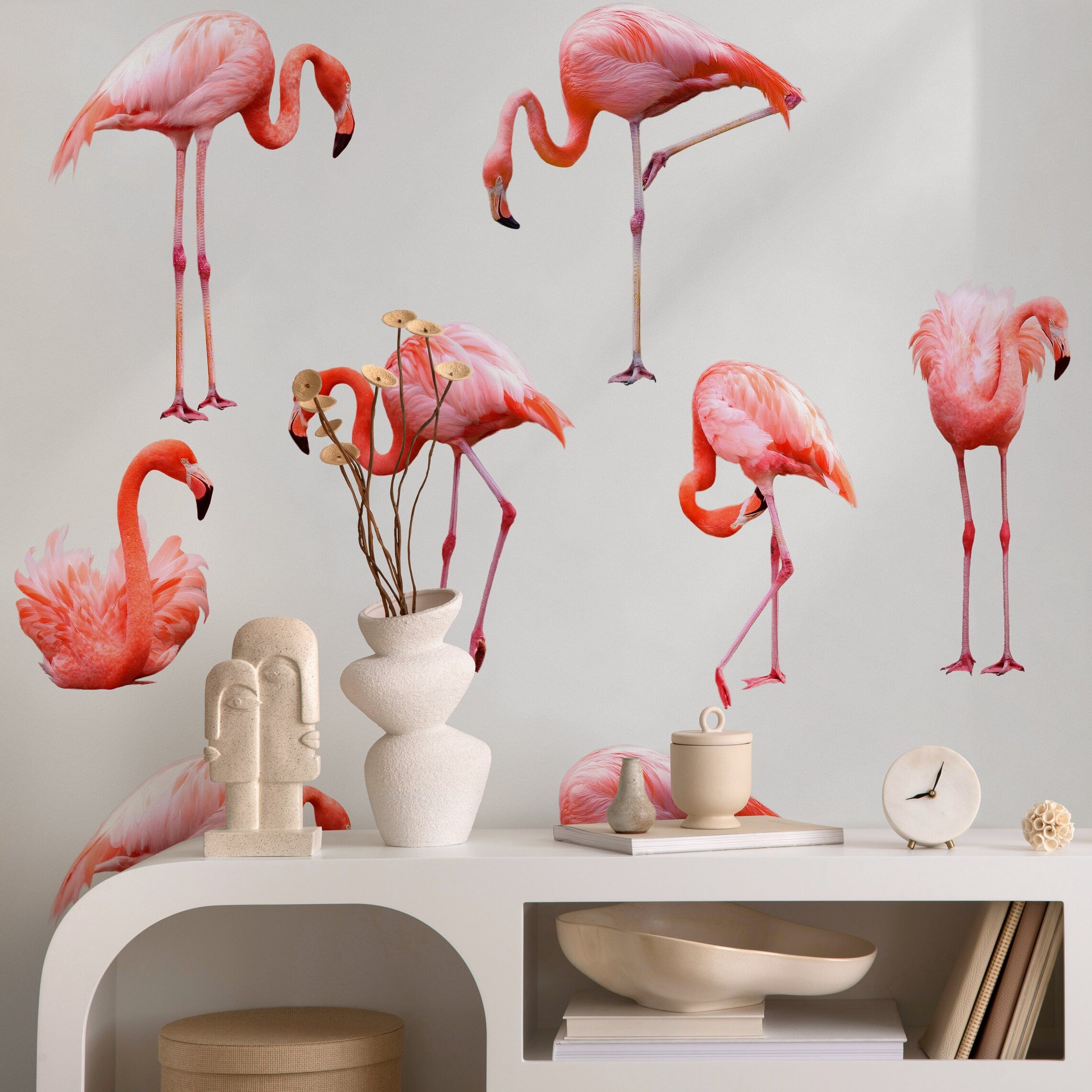 Bird Wallpaper With A Tropical Flamingo Motif In Pink And Coral - D987
