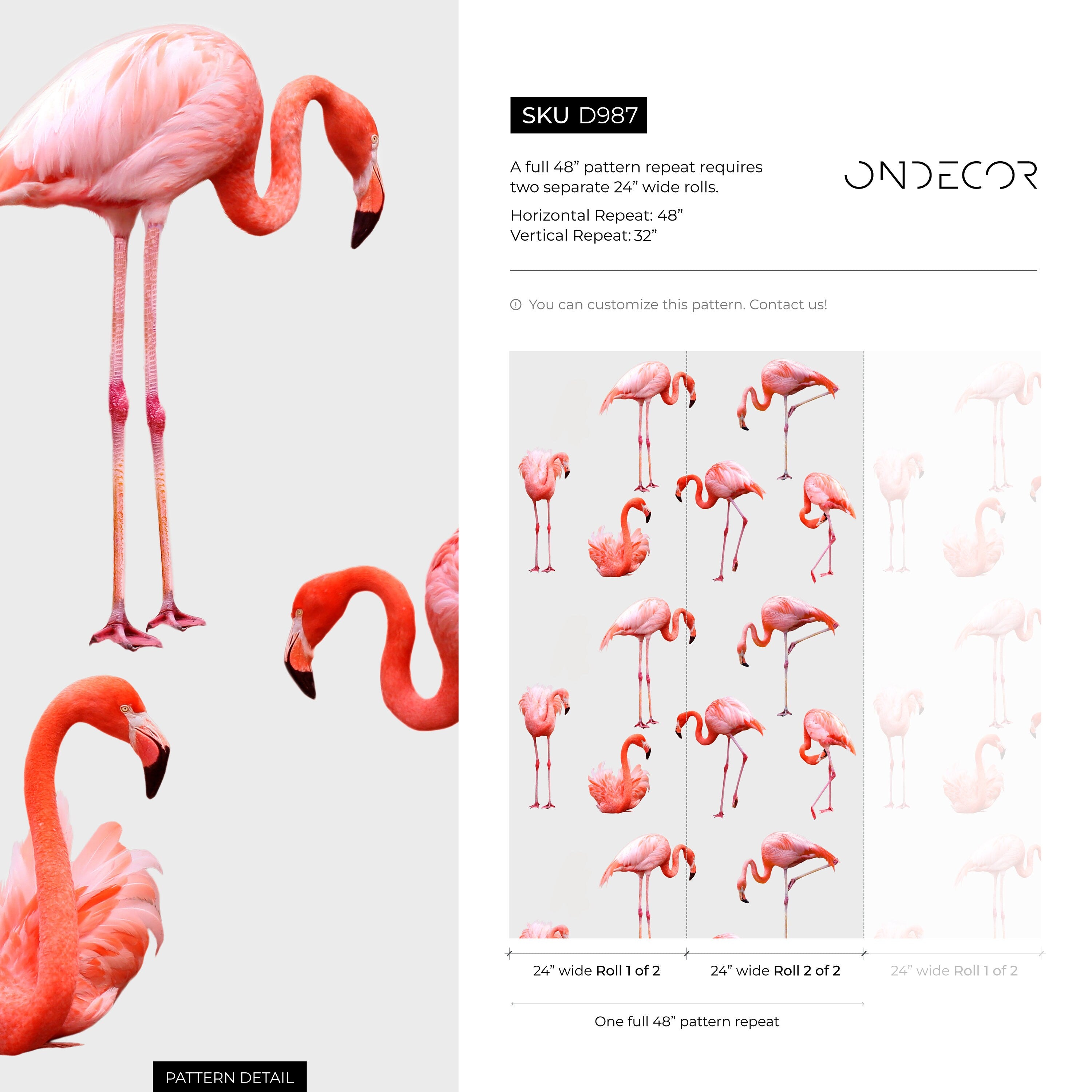 Bird Wallpaper With A Tropical Flamingo Motif In Pink And Coral - D987
