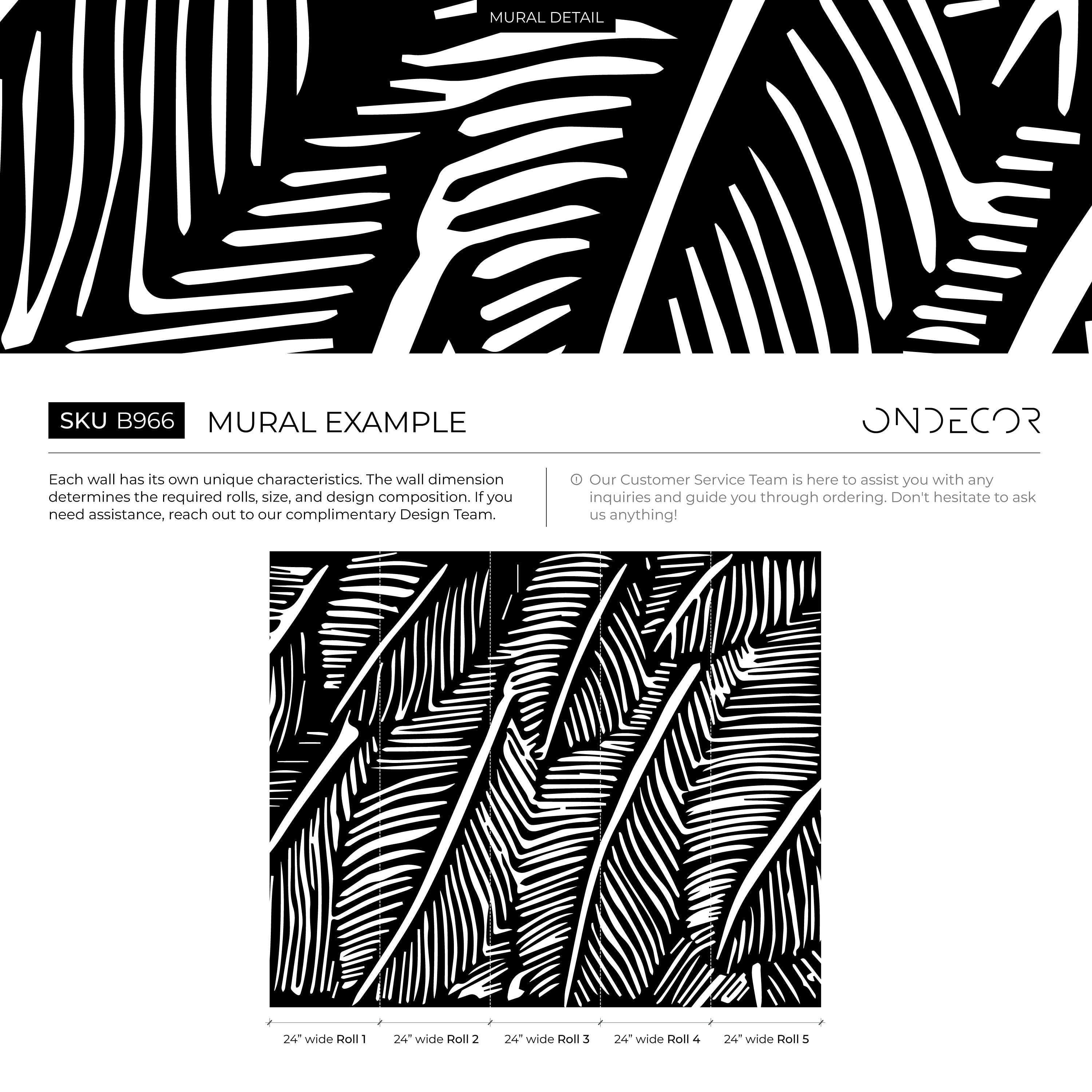 Botanical Wallpaper With Stylized Palm Leaves In Black And White - B966
