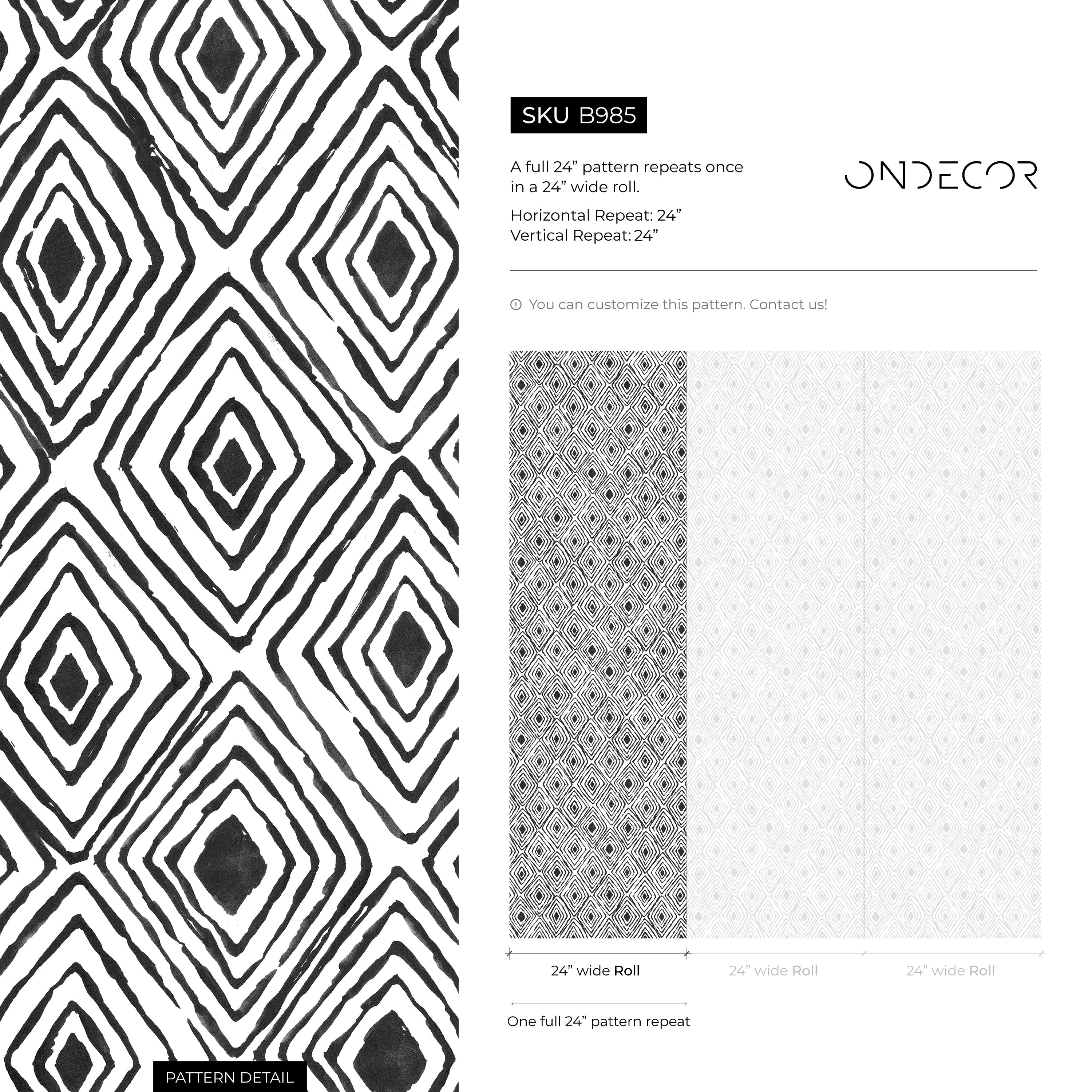 Geometric Wallpaper With A Tribal Diamond Motif In Black And White - B985