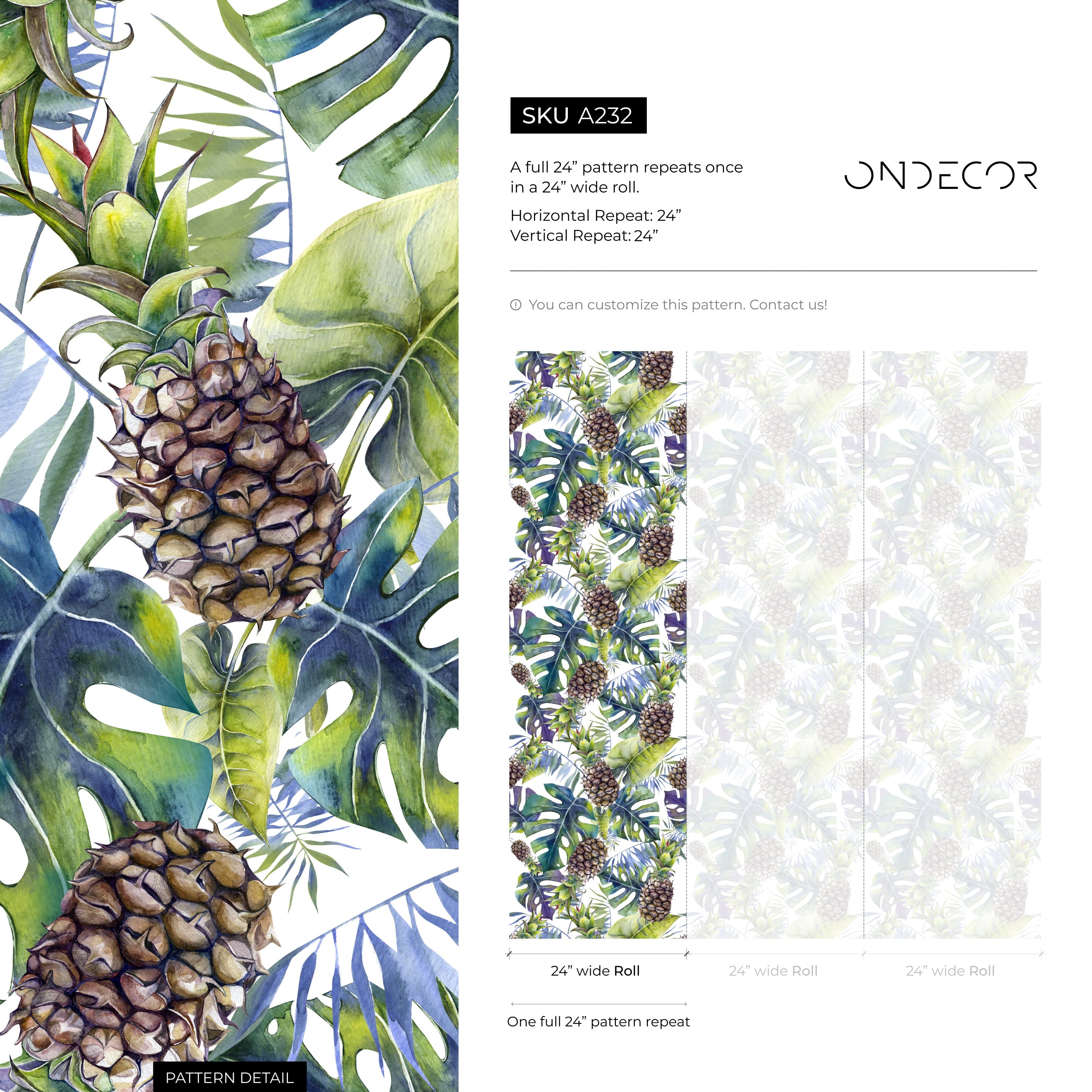 Tropical Wallpaper With Monstera And Pineapples In Green And Purple - A232