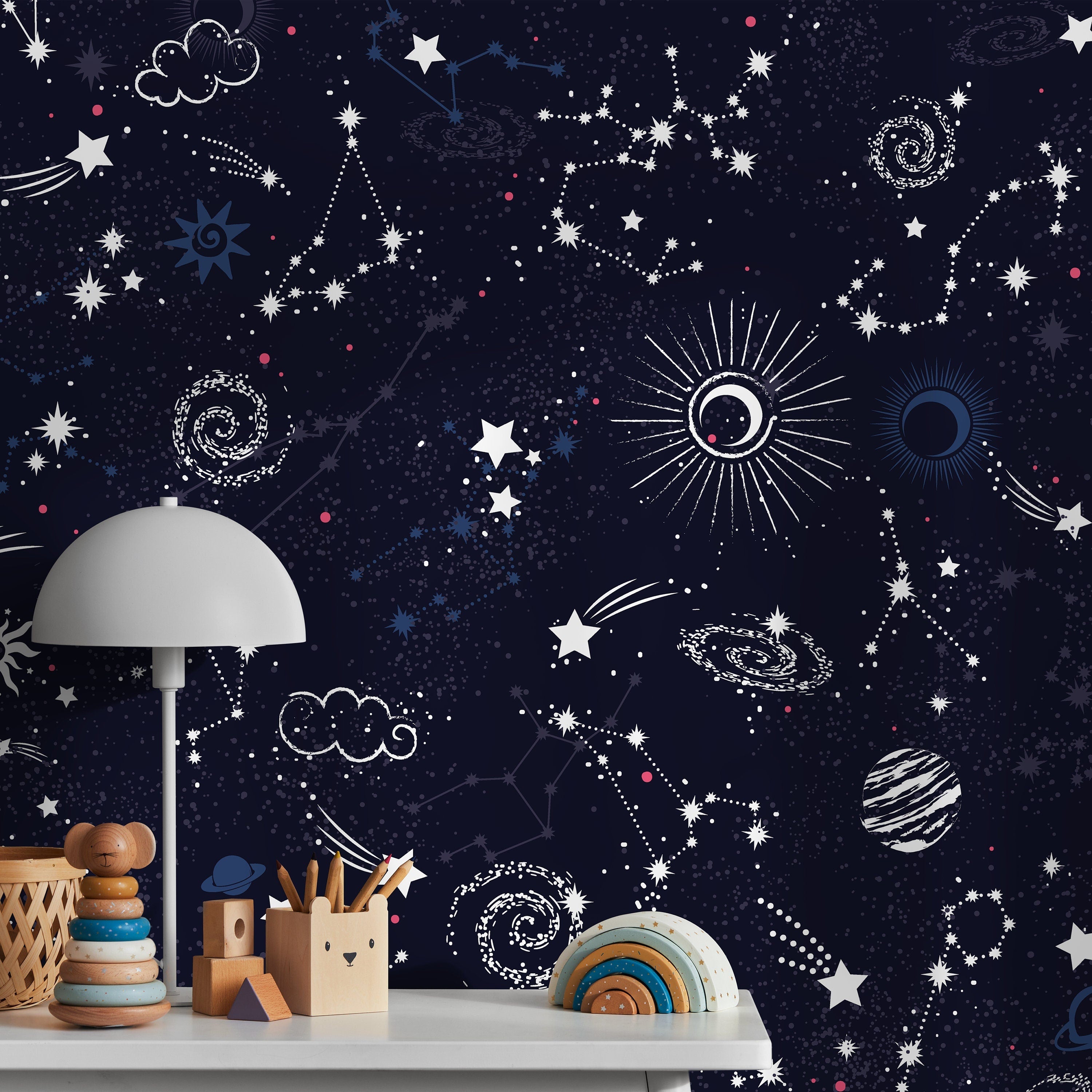 Space Wallpaper With Stars And Galaxies In Blue, White, And Pink - A485