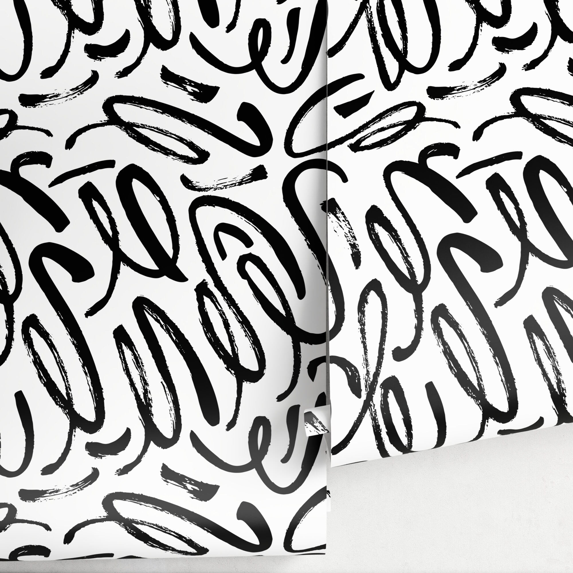 Abstract Wallpaper With Bold Brush Strokes In Black And White - A589