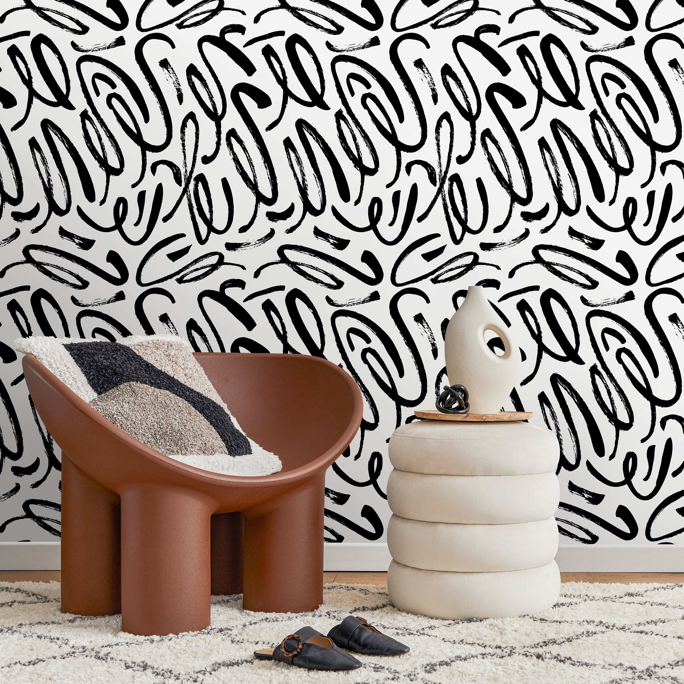 Abstract Wallpaper With Bold Brush Strokes In Black And White - A589