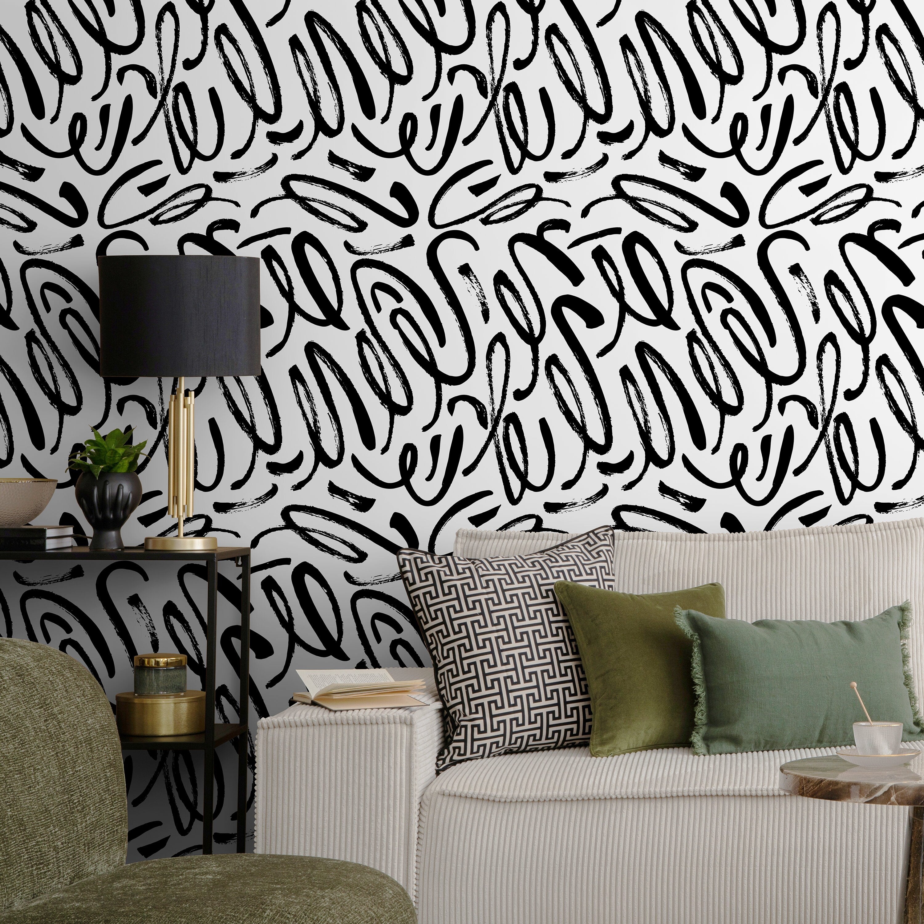 Abstract Wallpaper With Bold Brush Strokes In Black And White - A589