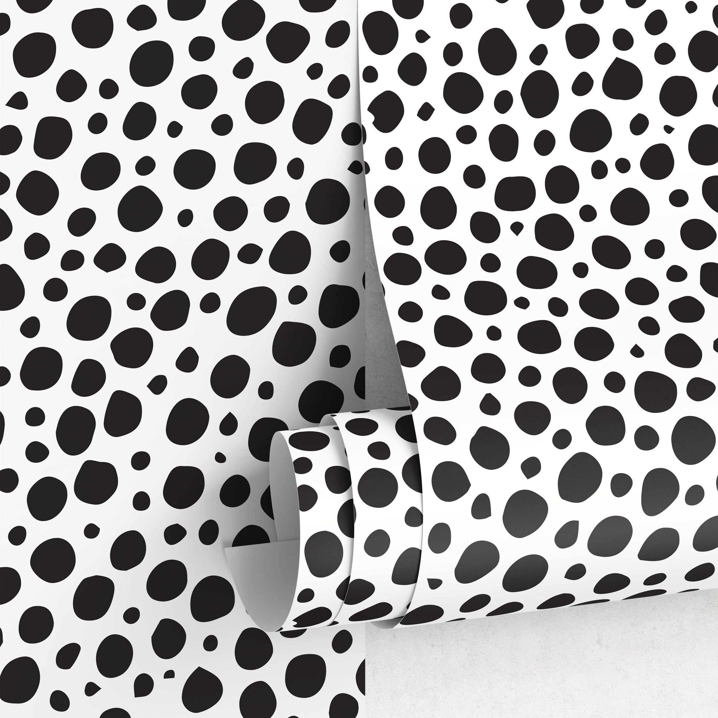 Animal Print Wallpaper With An Abstract Dalmatian Motif In Black And White - A641