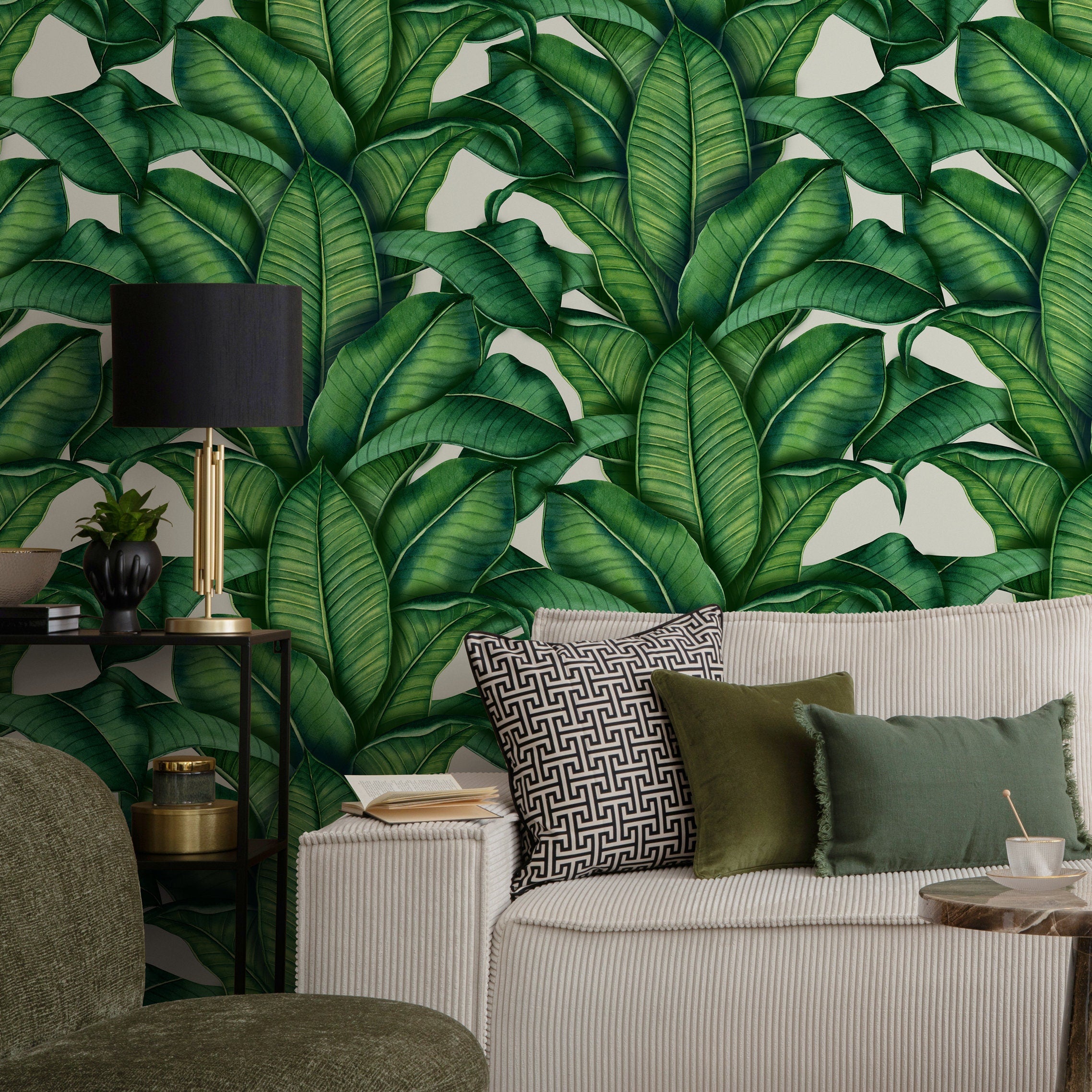 Tropical Wallpaper Featuring Lush Banana Leaves In Green - A256