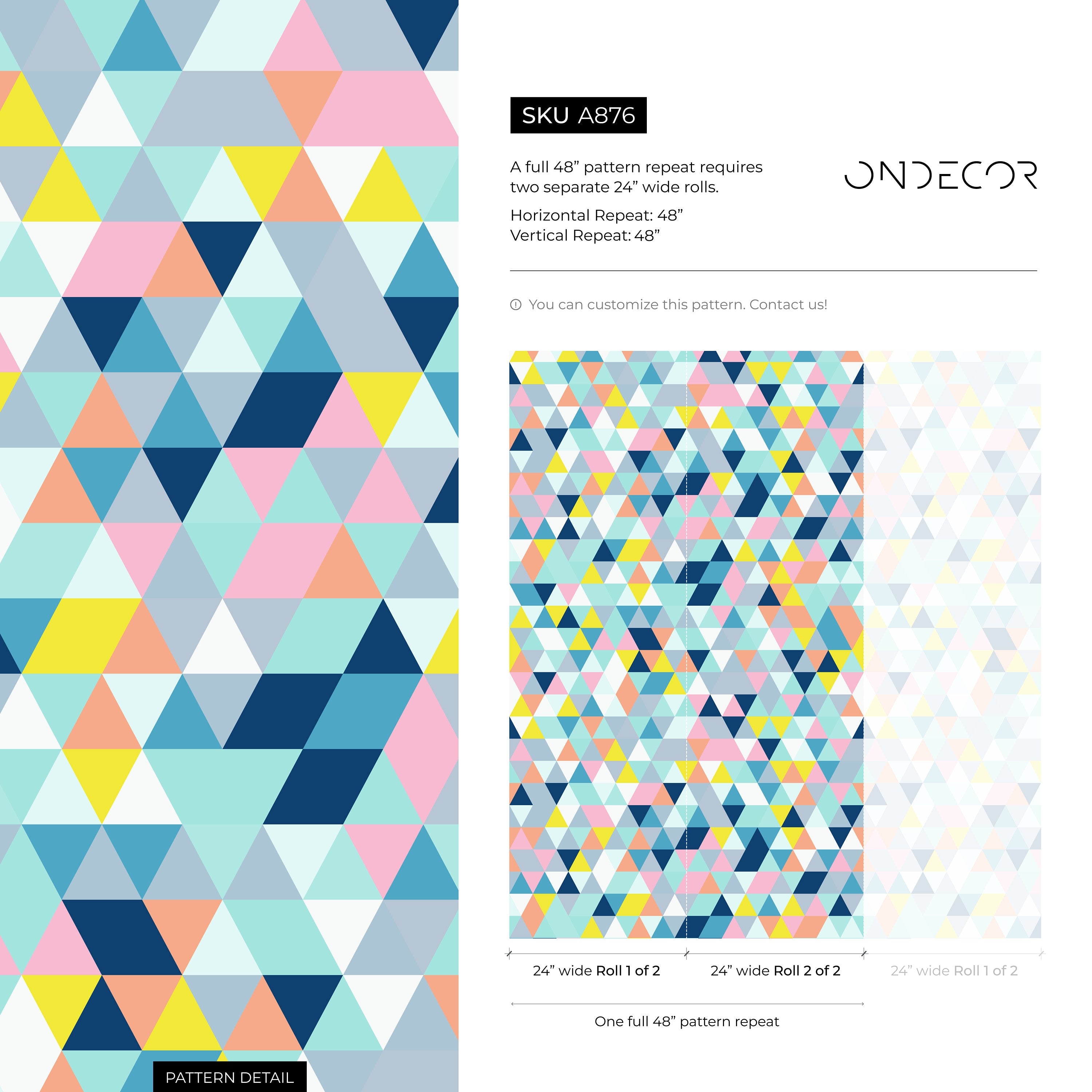 Geometric Wallpaper With A Colorful Triangle Mosaic In Blue, Yellow, And Pink - A876