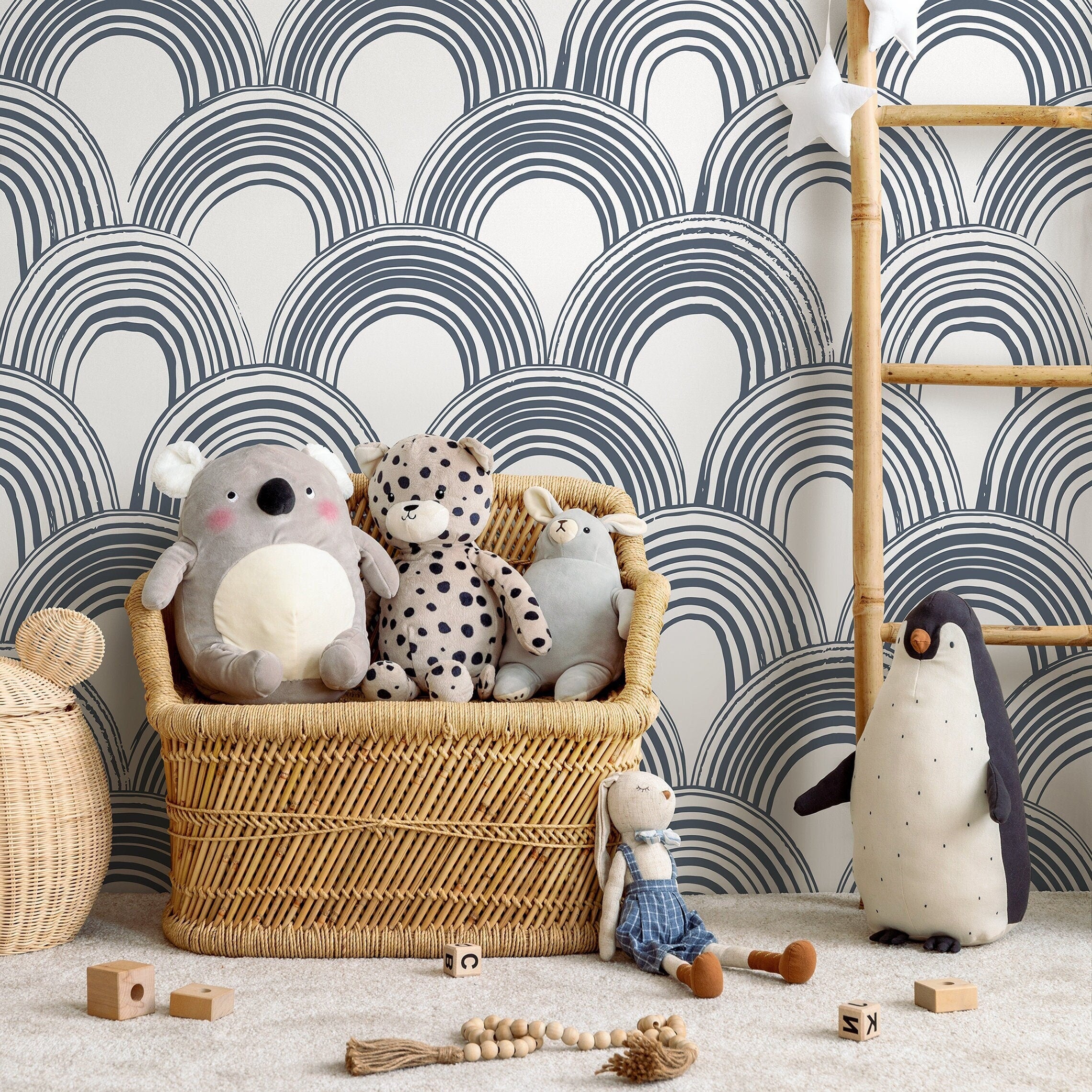 Geometric Wallpaper With A Hand-drawn Arch Pattern In Blue - A878