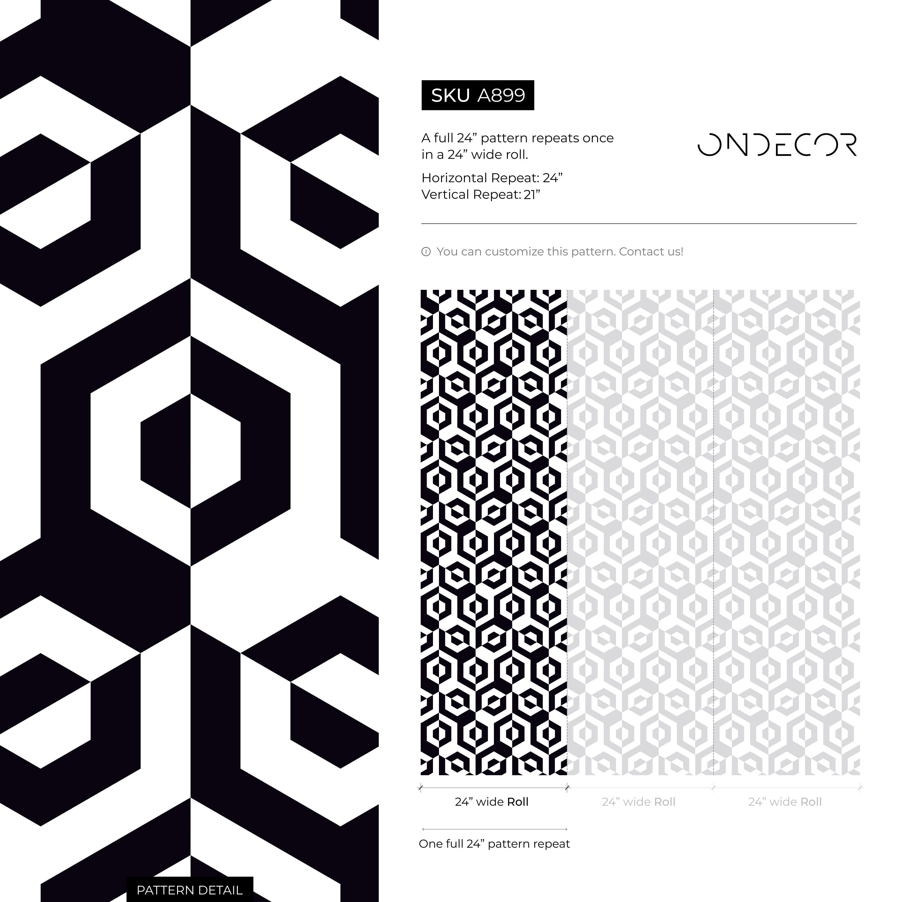 Geometric Wallpaper With A Hexagonal Optical Illusion In Black And White - A899