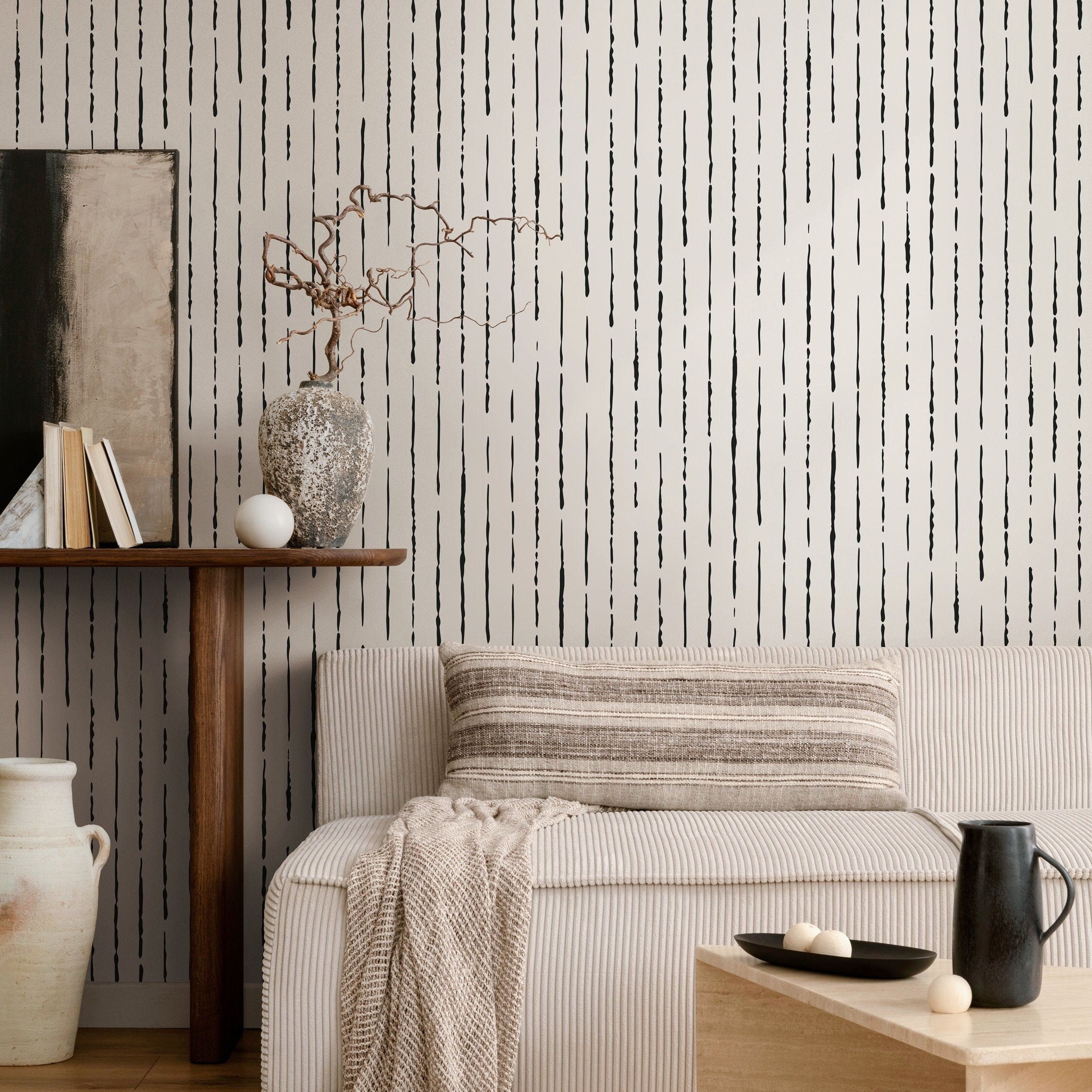 Abstract Wallpaper With A Dripping Lines Motif In Black - B101