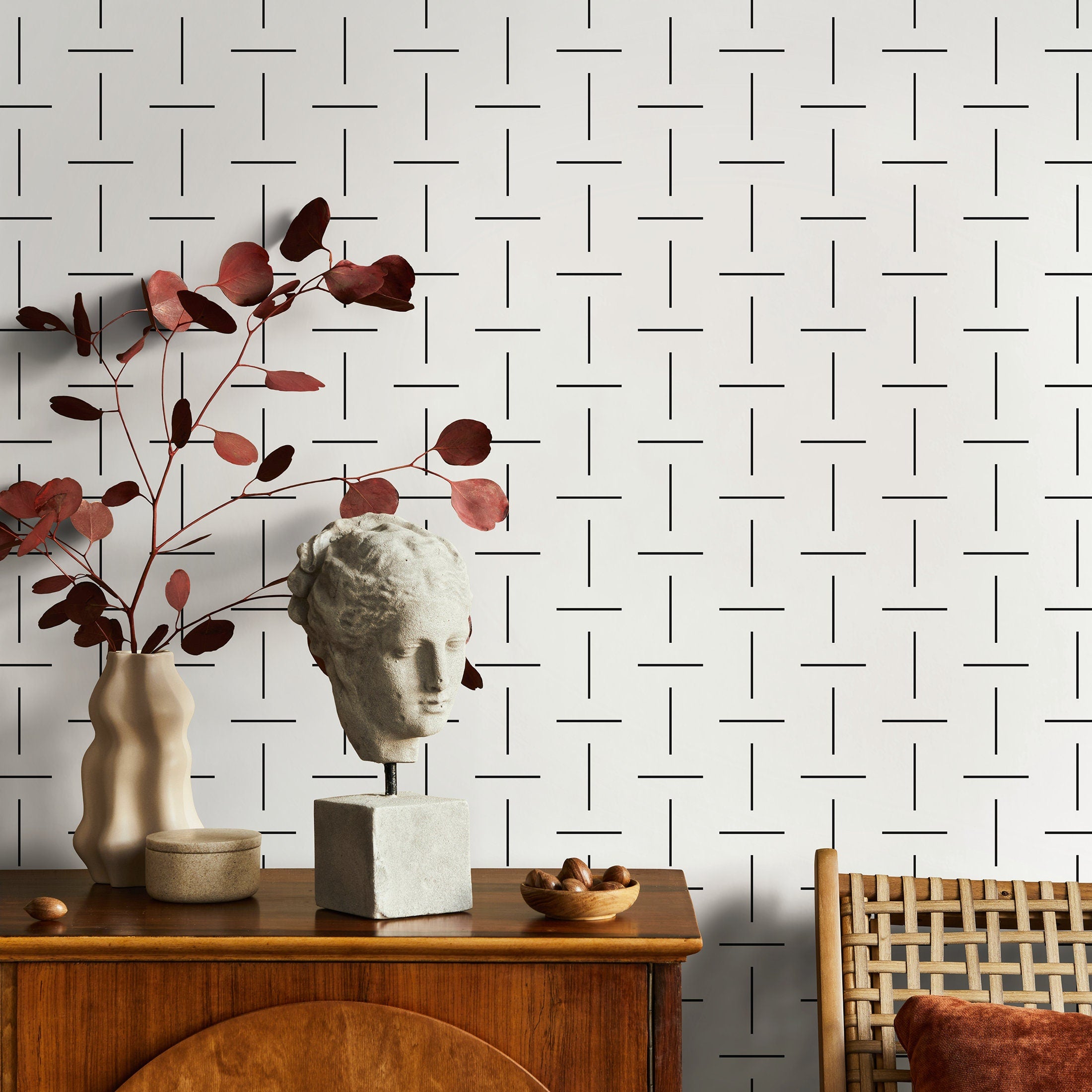 Geometric Wallpaper With An Interlocking Line Pattern In Black And Gray - B103