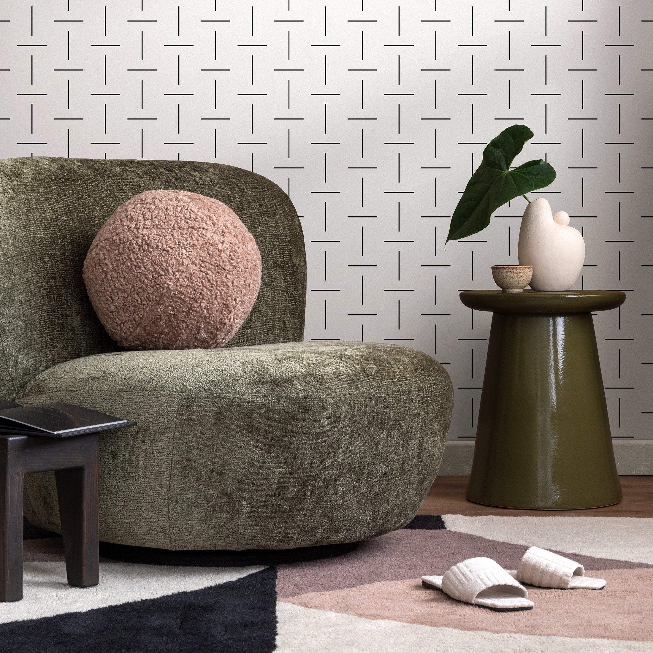 Geometric Wallpaper With An Interlocking Line Pattern In Black And Gray - B103