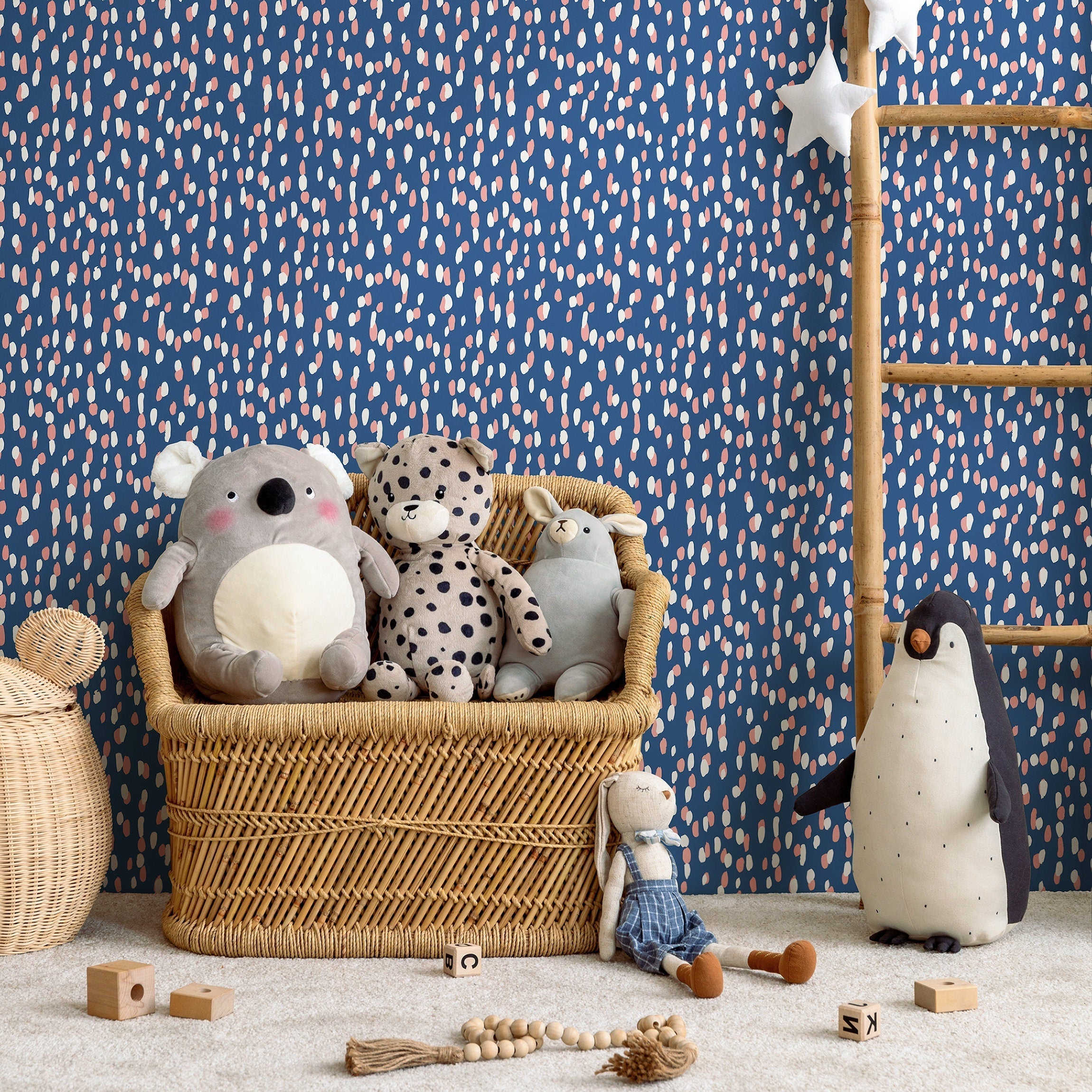 Abstract Wallpaper With A Scattered Spot Motif In Blue, Pink, And White - B253