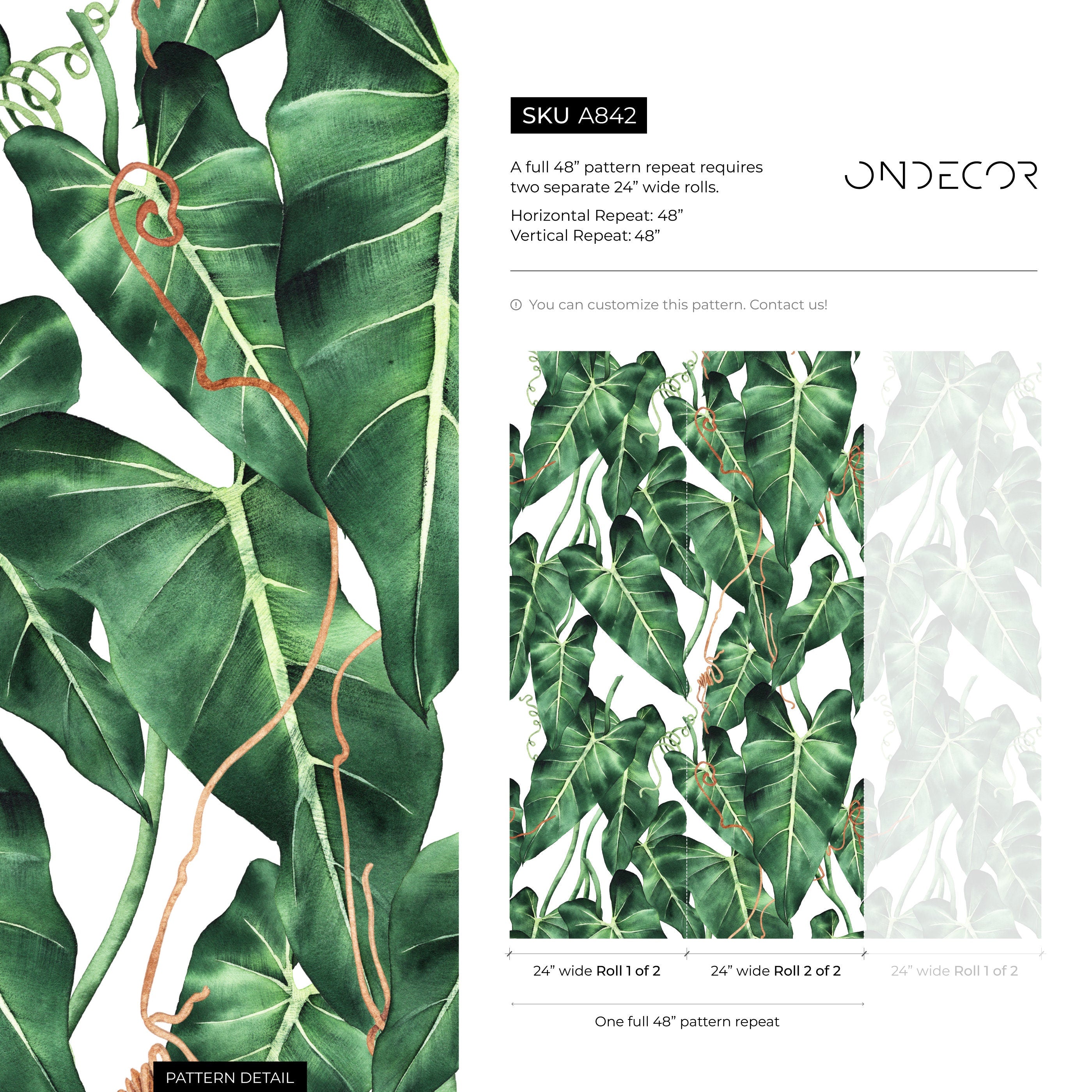 Tropical Wallpaper Featuring Lush Watercolor Leaves In Green And Brown - A842