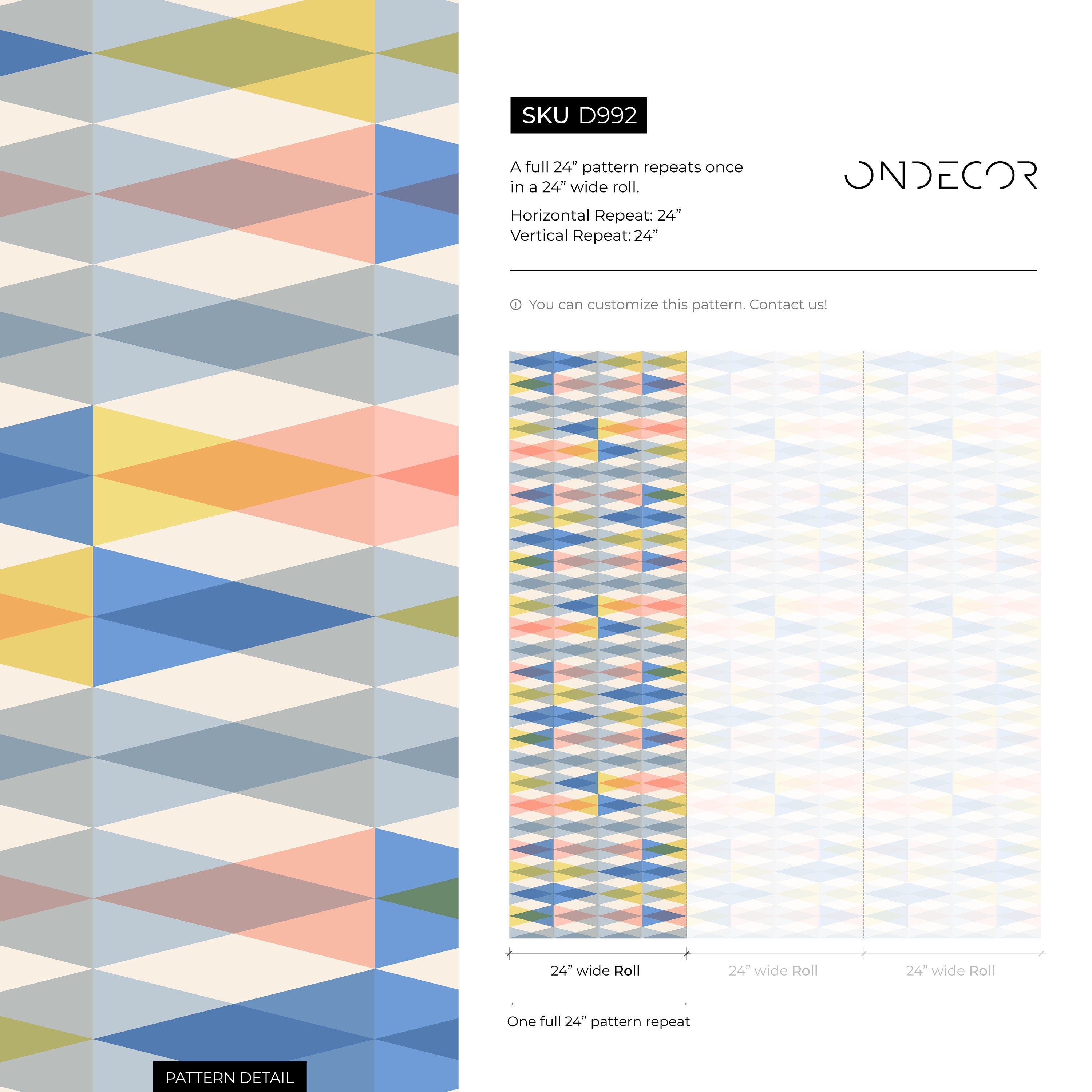 Geometric Wallpaper With A Colorful Diamond Motif In Blue, Yellow, And Pink - D992