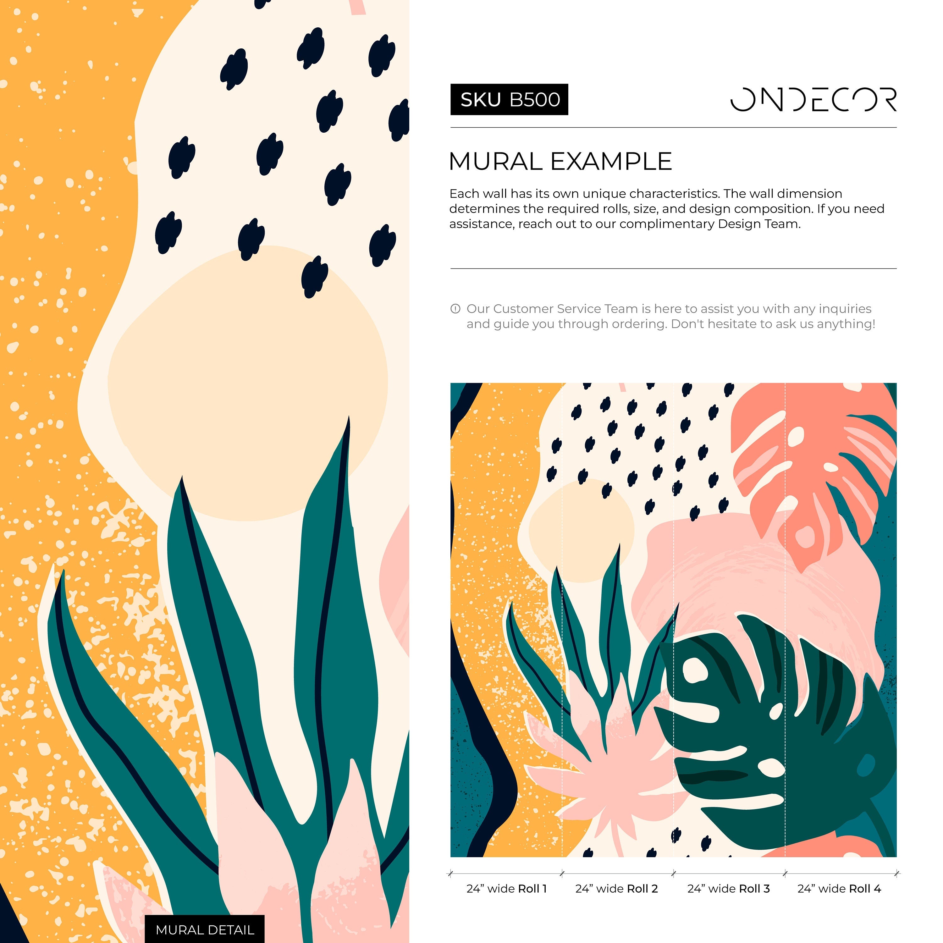 Abstract Wallpaper With Tropical Monstera Leaves In Teal, Pink, And Yellow - B500