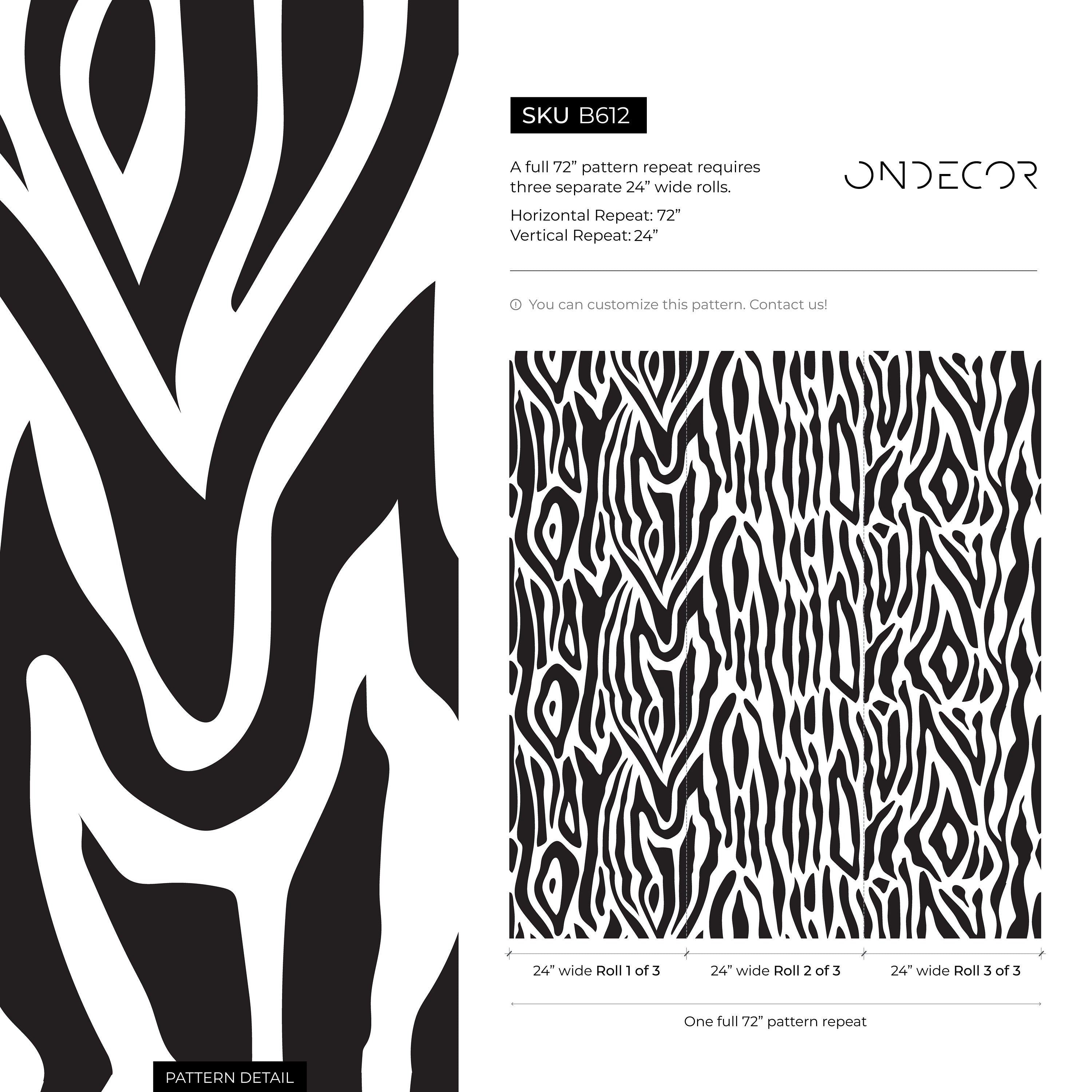 Animal Print Wallpaper With A Zebra Stripe Pattern In Black And Cream - B612