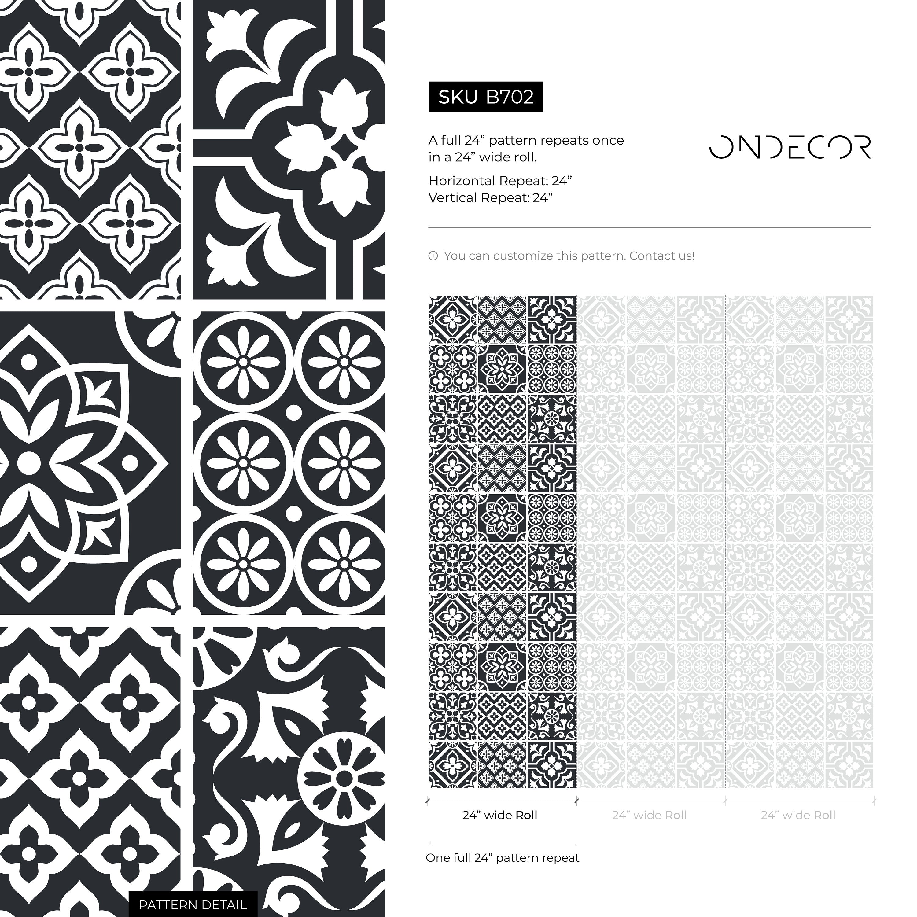 Tile Wallpaper With Ornate Geometric Patterns In Black And White - B702