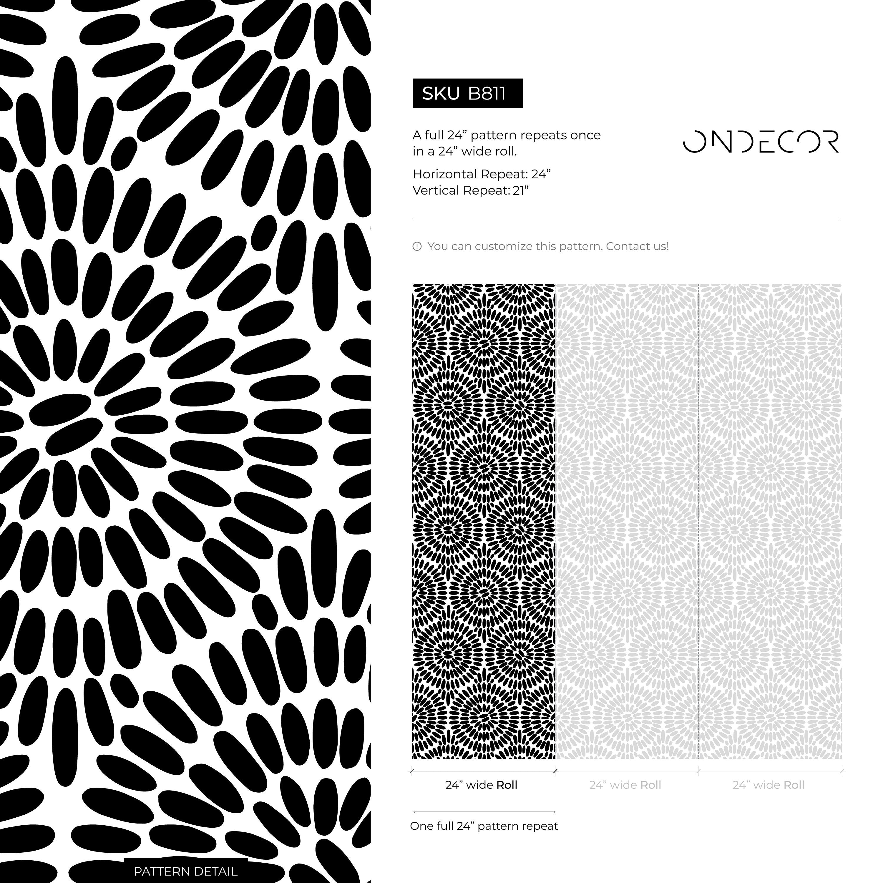 Abstract Wallpaper With A Radiating Oval Motif In Black And White - B811