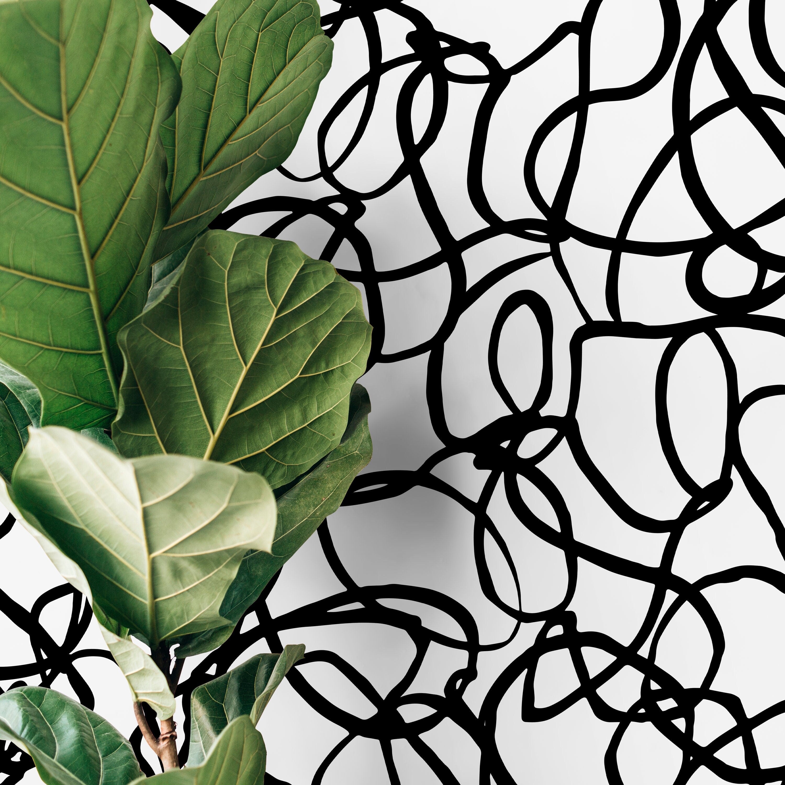 Abstract Wallpaper With Bold Scribbles And Loops In Black And White - X081