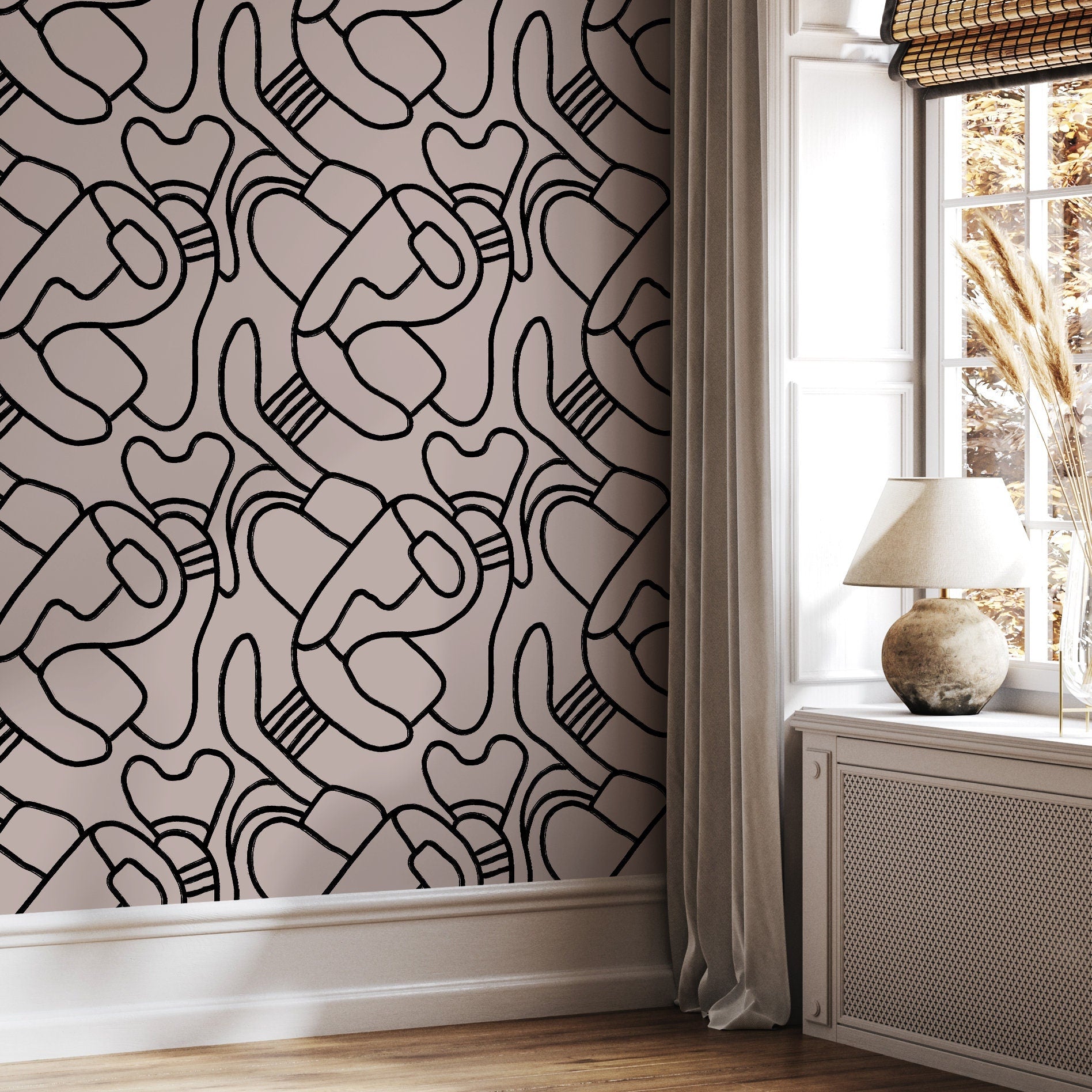 Abstract Wallpaper With Bold Hand-drawn Lines In Black And Taupe - X108