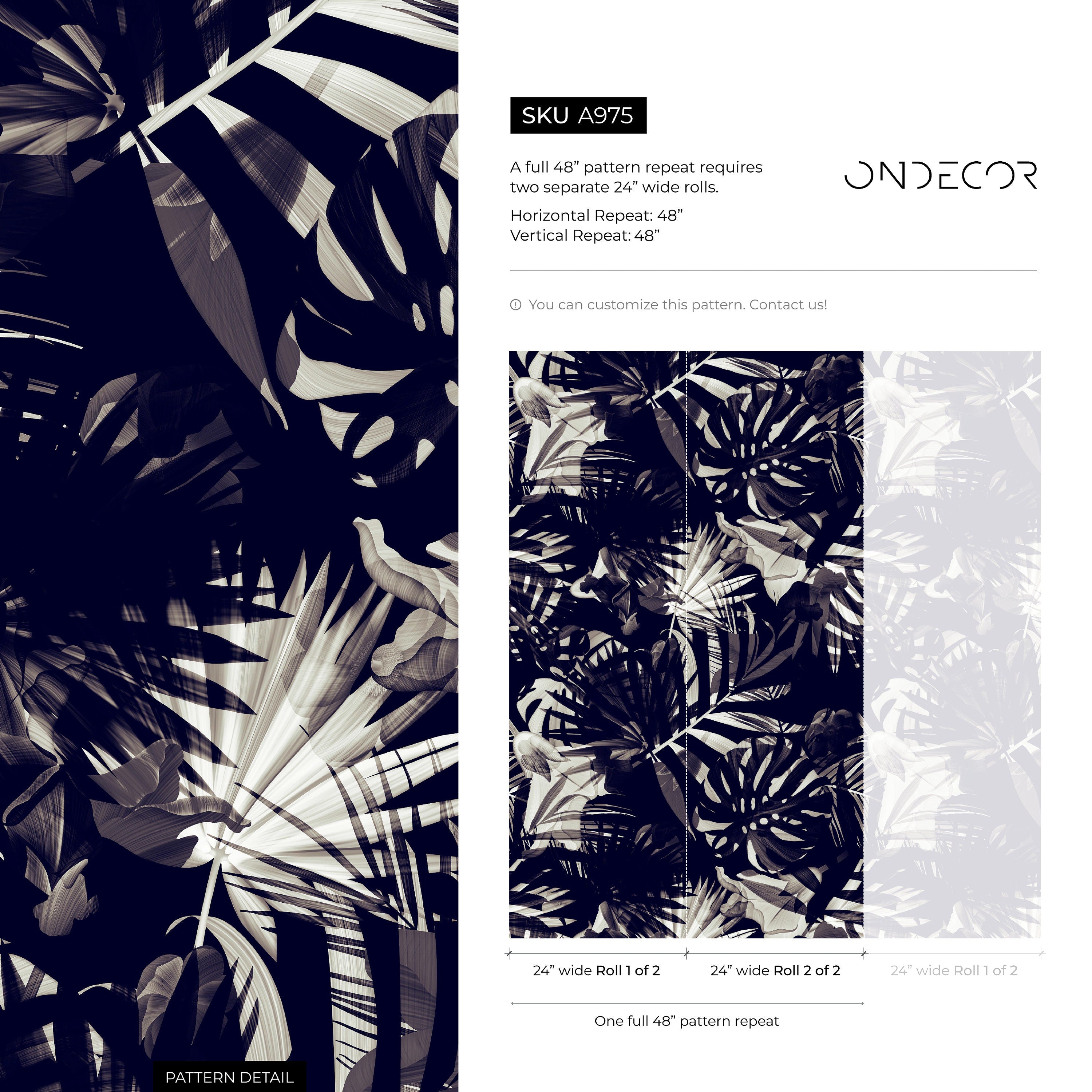 Tropical Wallpaper With Layered Palm Leaves In Navy, Taupe, And Beige - A975