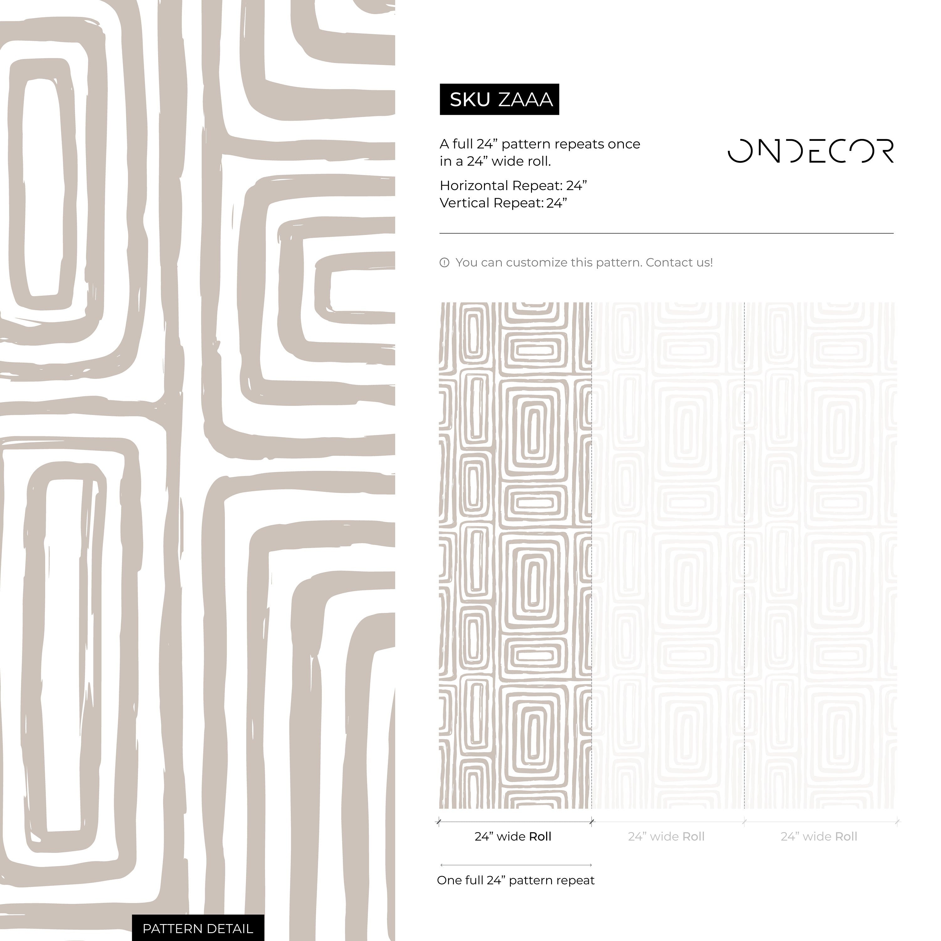 Abstract Wallpaper With A Brushed Labyrinth Motif In Beige And White - Zaaa
