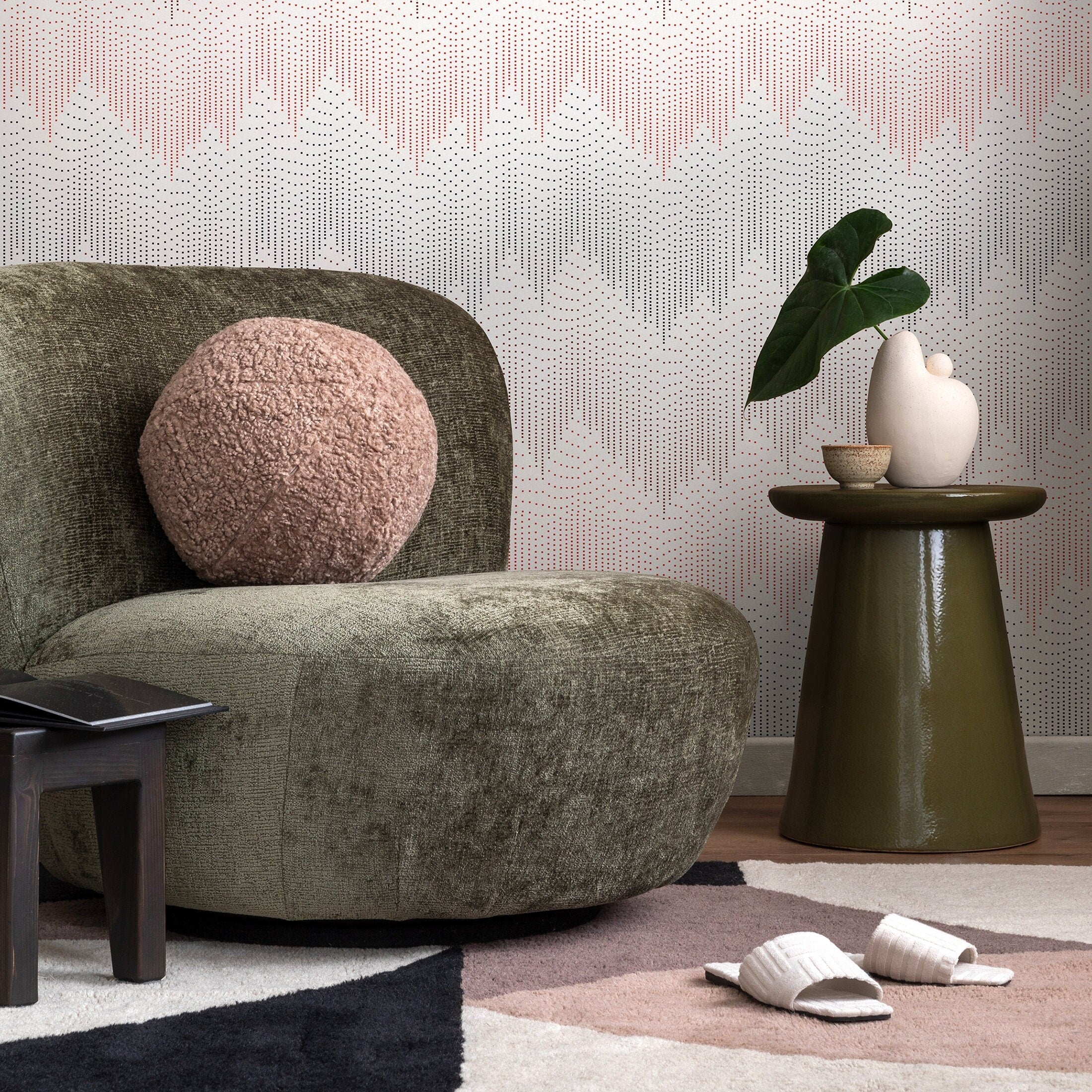 Abstract Wallpaper With A Cascading Dot Motif In Black And Red - B254