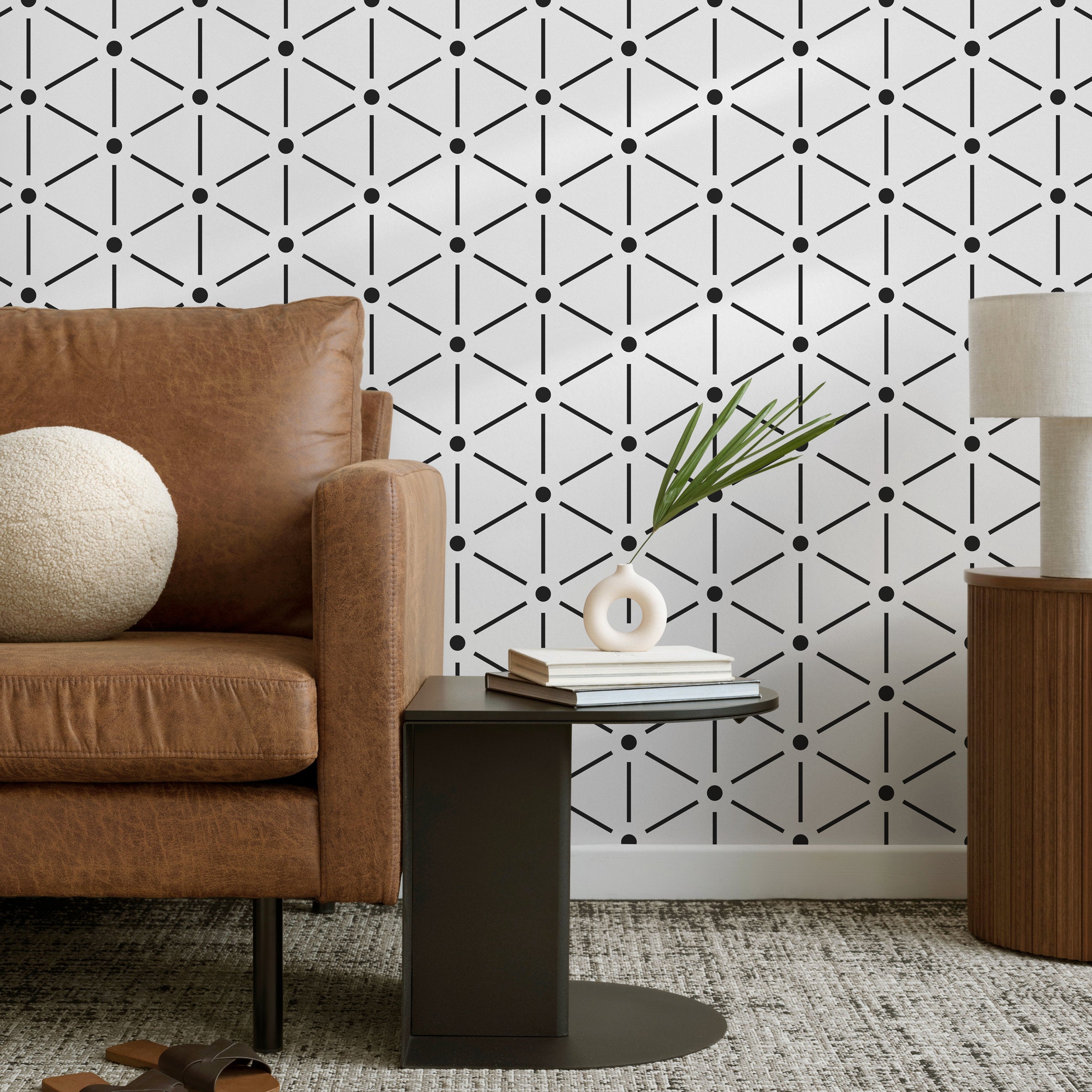 Geometric Wallpaper With A Modern Triangle Grid In Black And White - B155