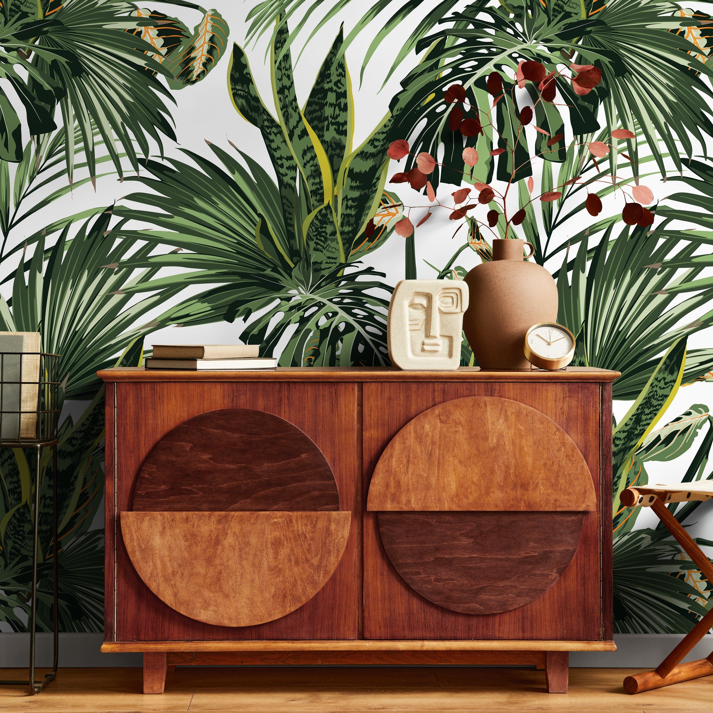 Tropical Wallpaper With Lush Jungle Leaves In Green And Yellow - B021