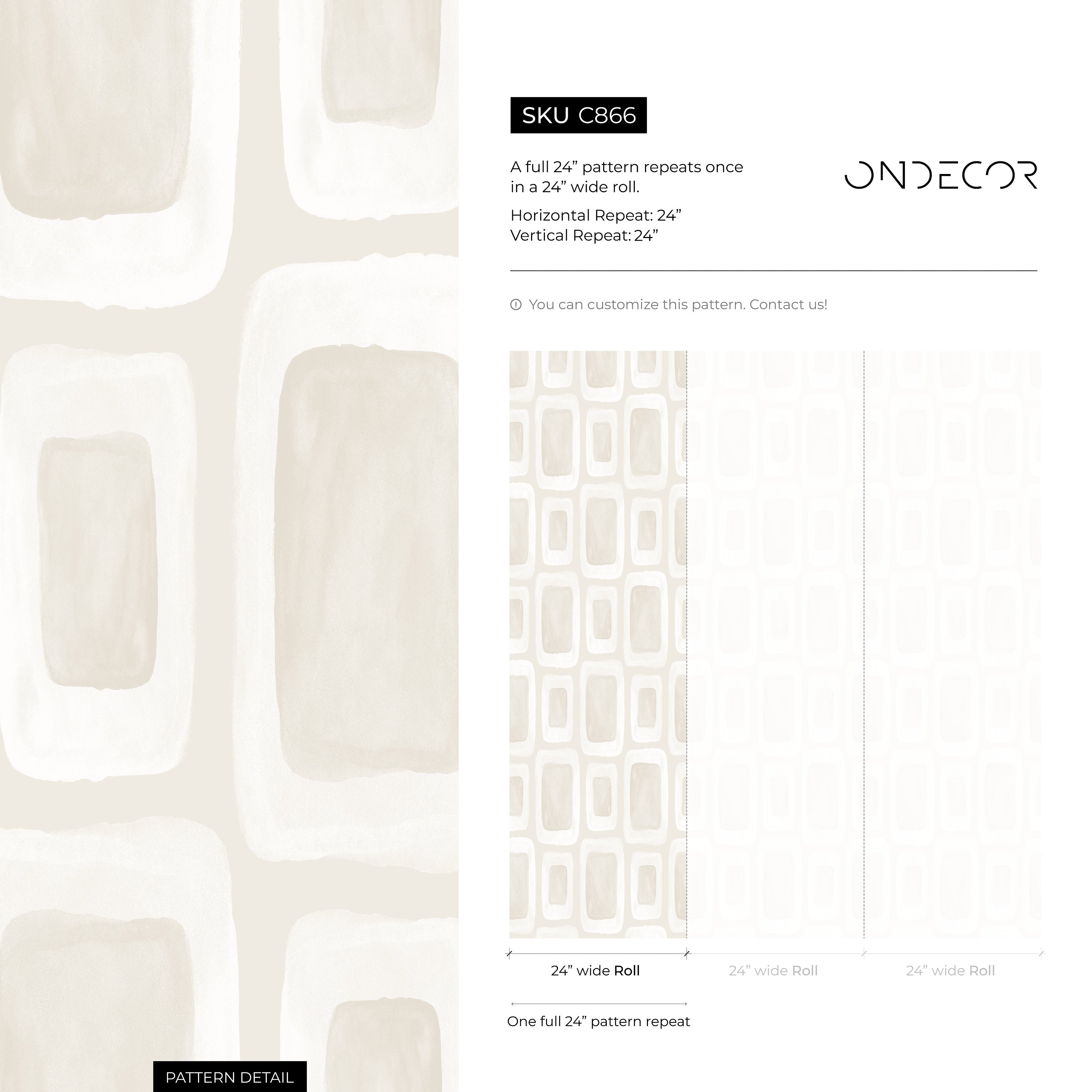 Geometric Wallpaper With Hand-painted Rectangles In Beige And Off-white - C866