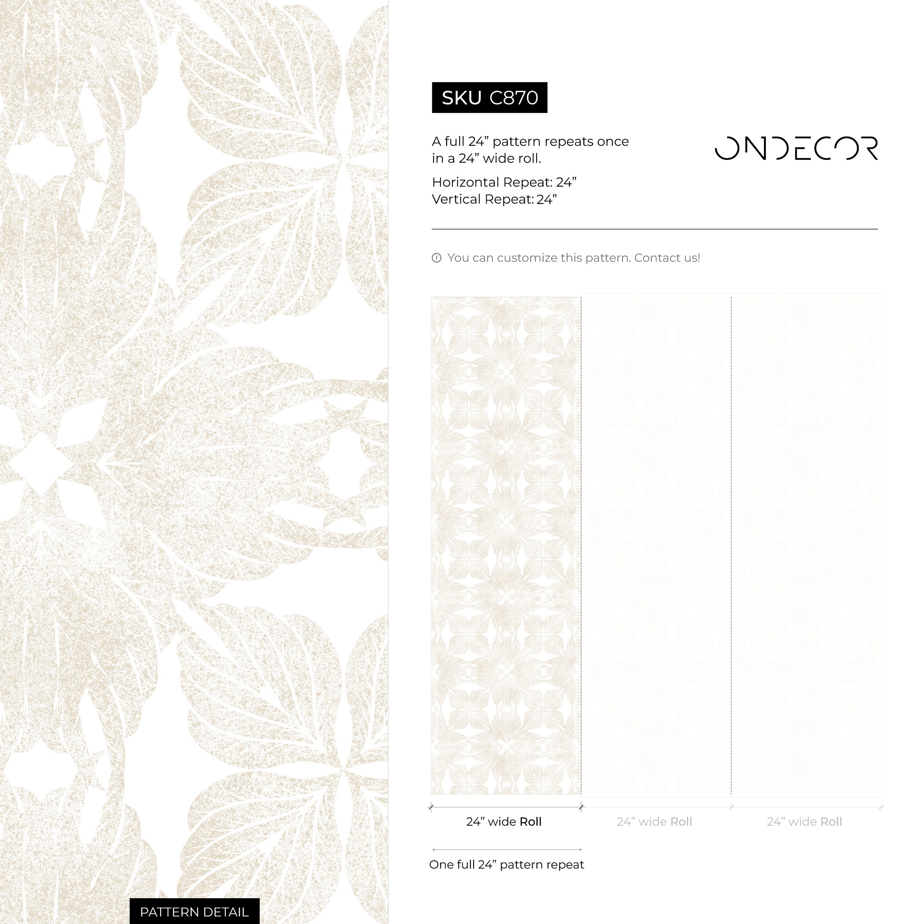 Floral Wallpaper With A Geometric Leaf Motif In Beige - C870