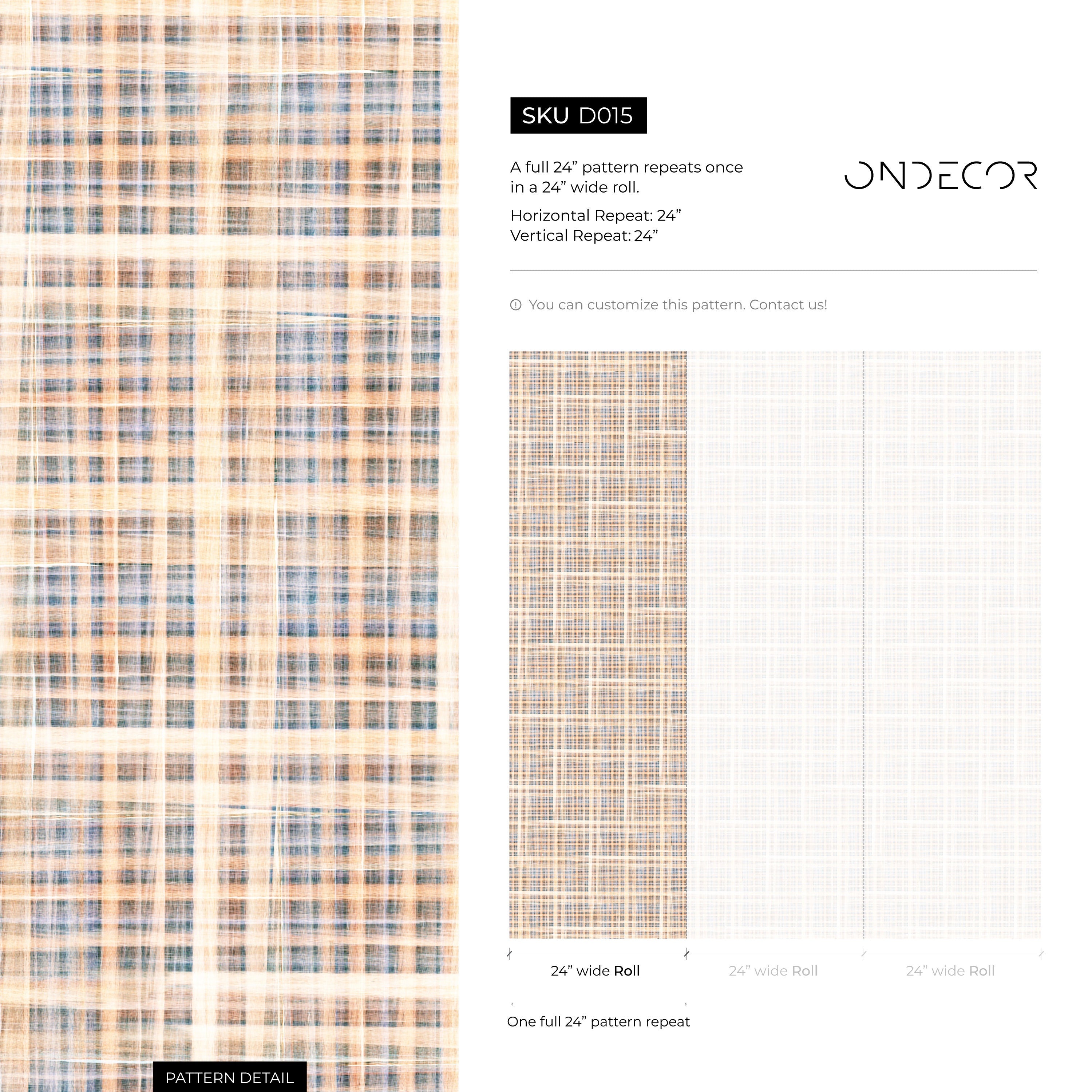 Tartan Wallpaper With A Woven Grid Motif In Blue, Orange, And Beige - D015