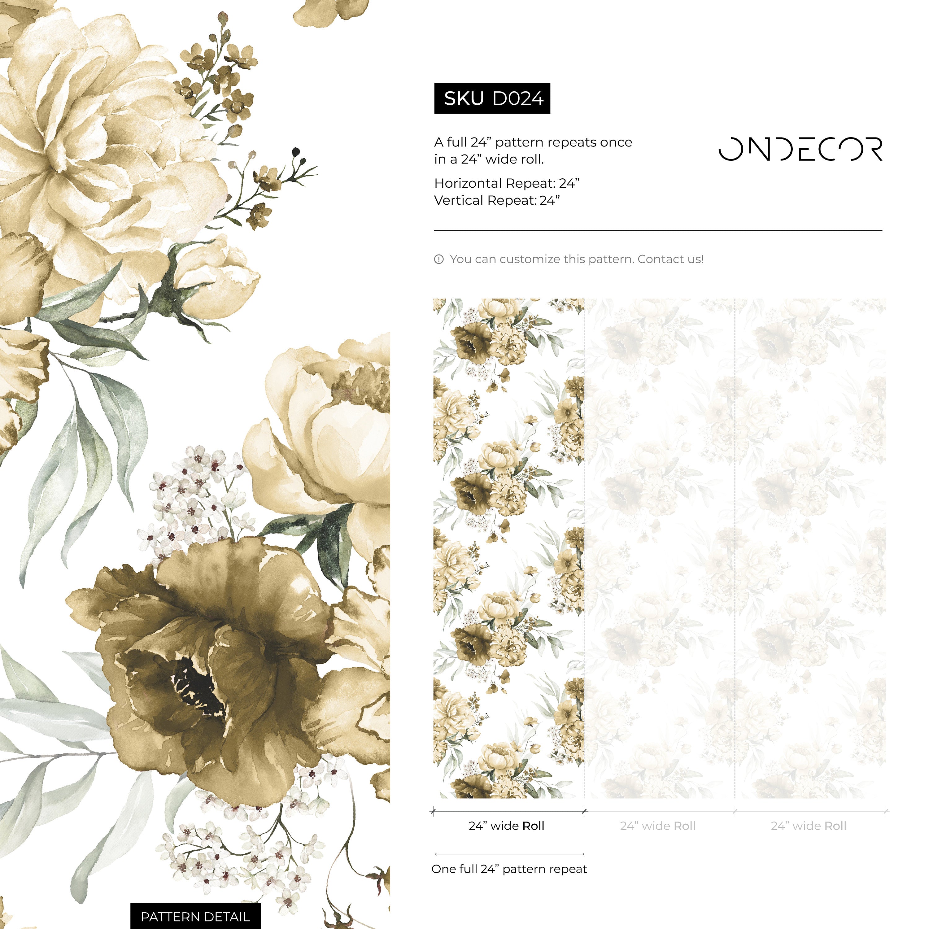 Floral Wallpaper Featuring Vintage Peonies In Yellow, Brown, And Green - D024
