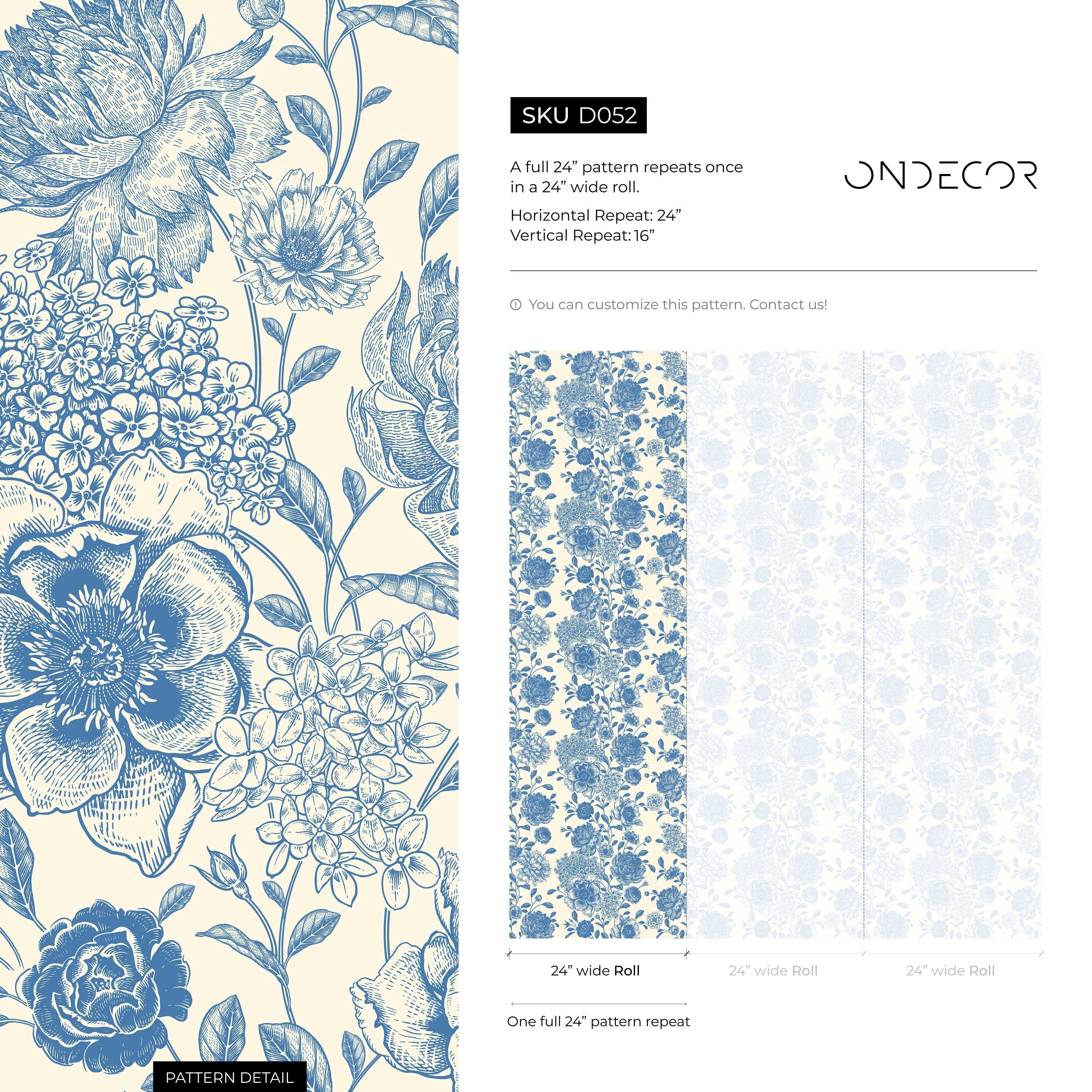 Vintage Floral Wallpaper With A Toile Motif In Blue And Cream - D052