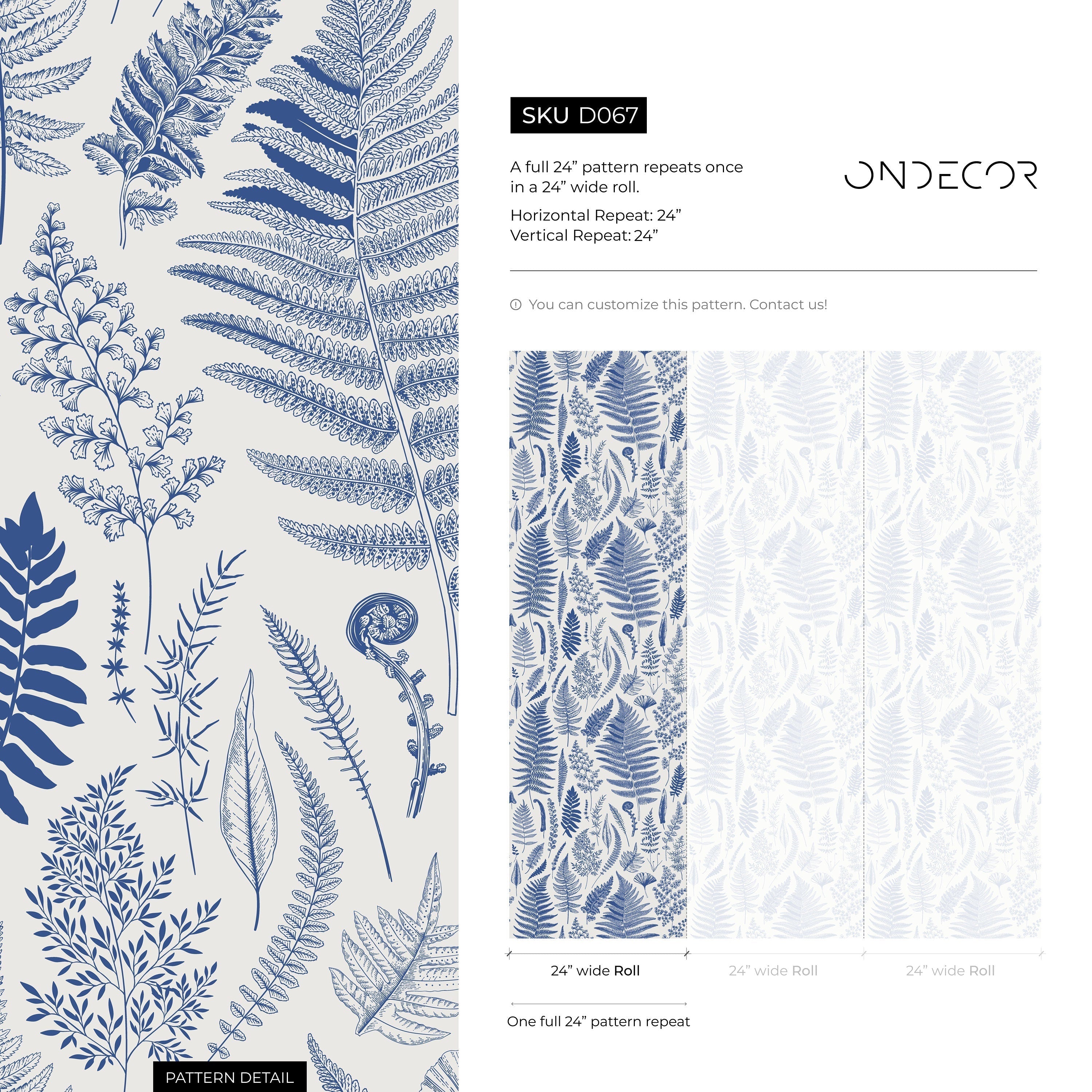 Botanical Wallpaper Featuring An Intricate Fern Motif In Blue - D067