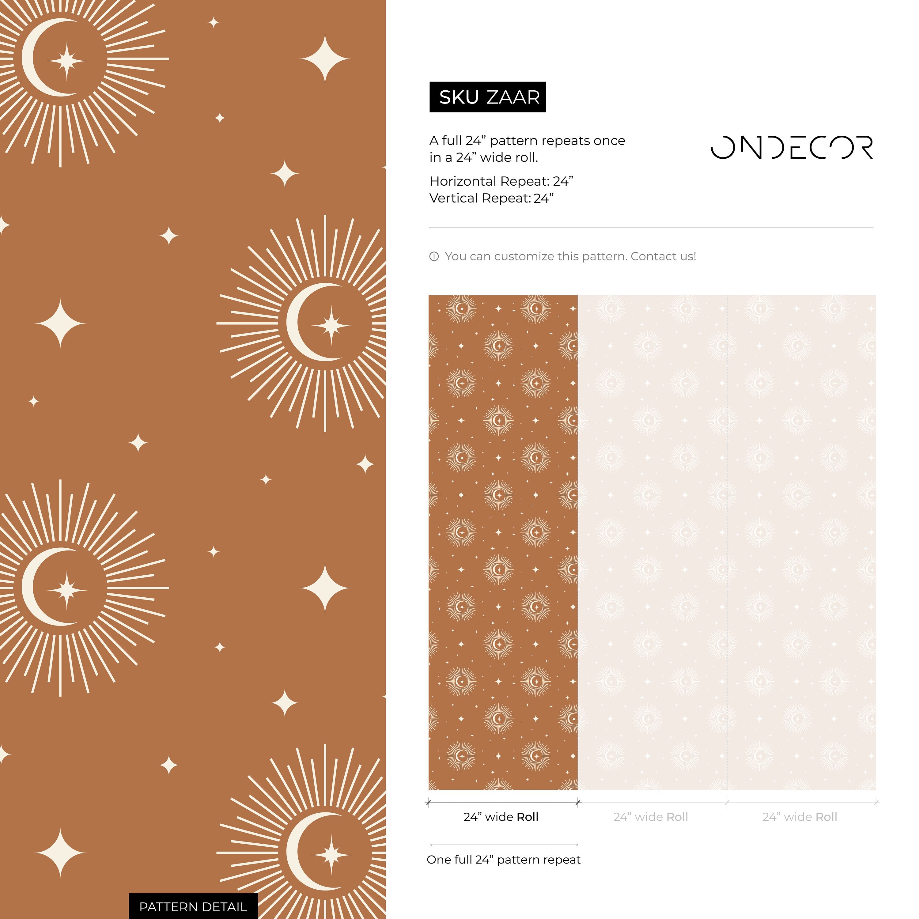 Celestial Wallpaper Featuring Suns And Moons In Terracotta And White - Zaar