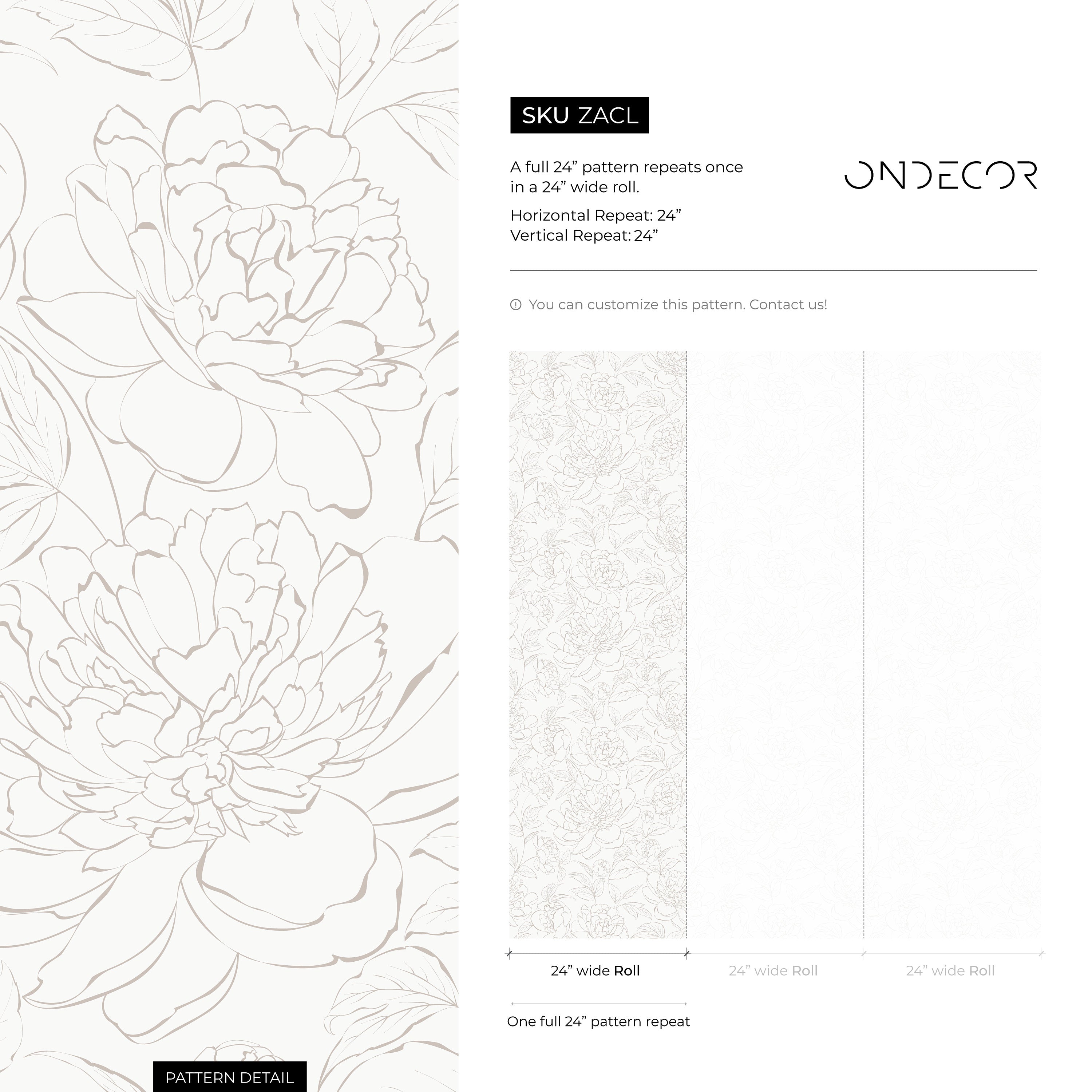 Minimalist Floral Wallpaper With Peony Line Art In Beige - Zacl