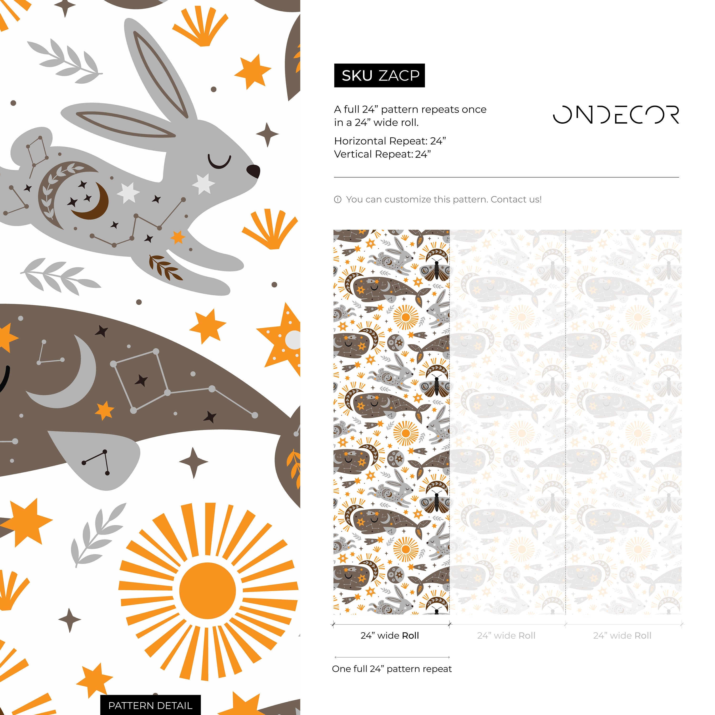 Celestial Wallpaper With Mystical Whales And Rabbits In Gray And Orange - Zacp