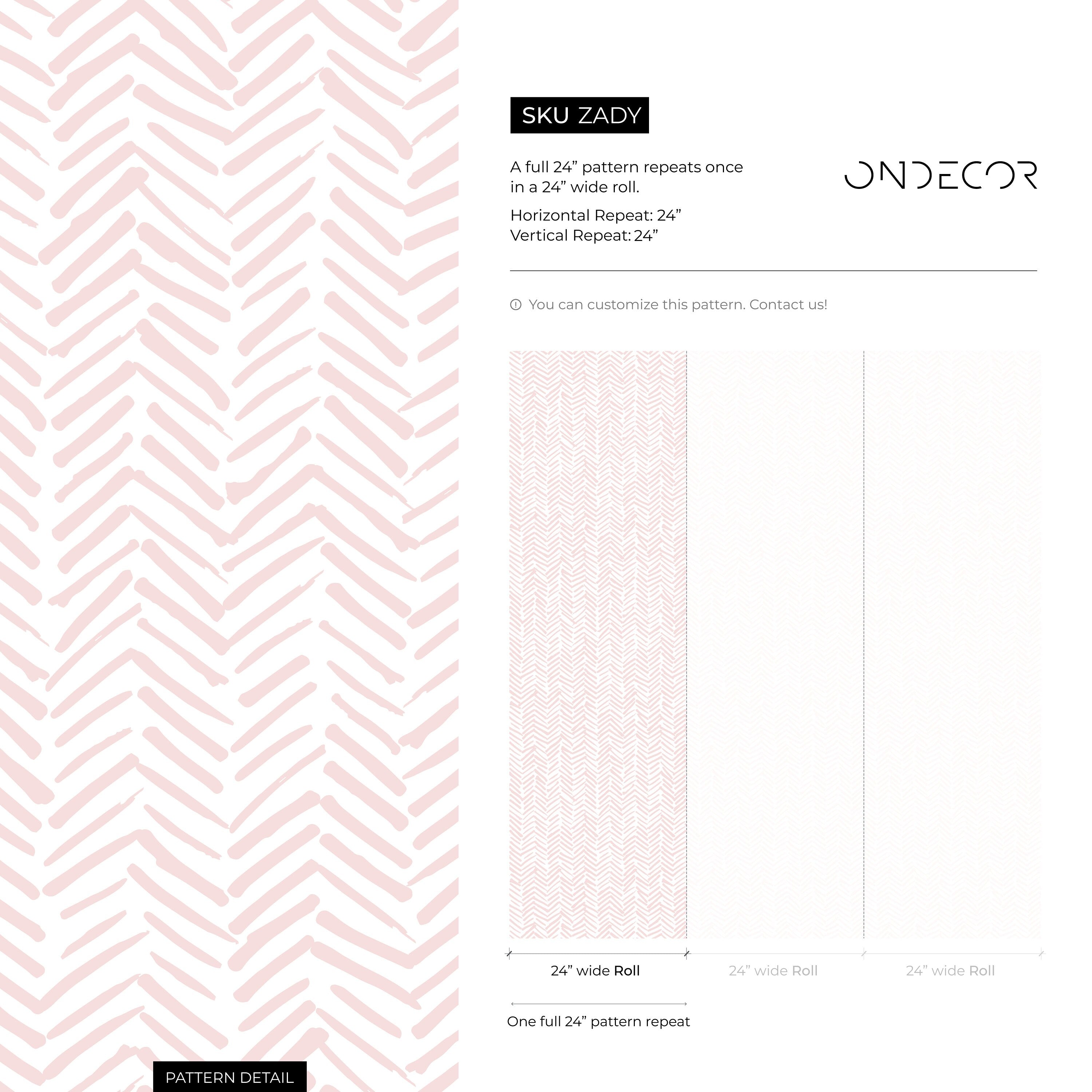 Herringbone Wallpaper With A Hand-drawn Motif In Soft Pink - Zady