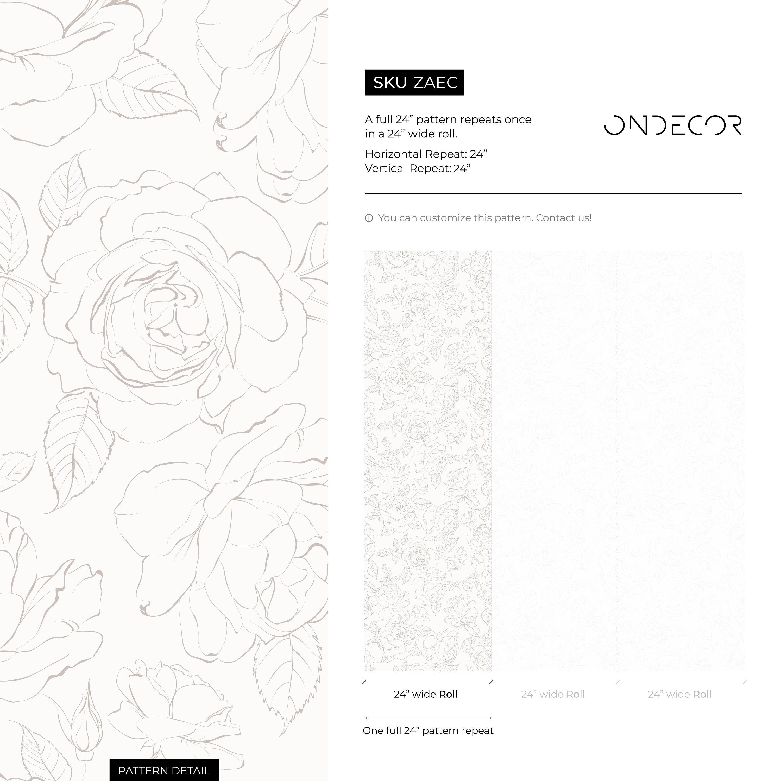 Floral Wallpaper Featuring Minimalist Line Art Peonies In Beige - Zaec