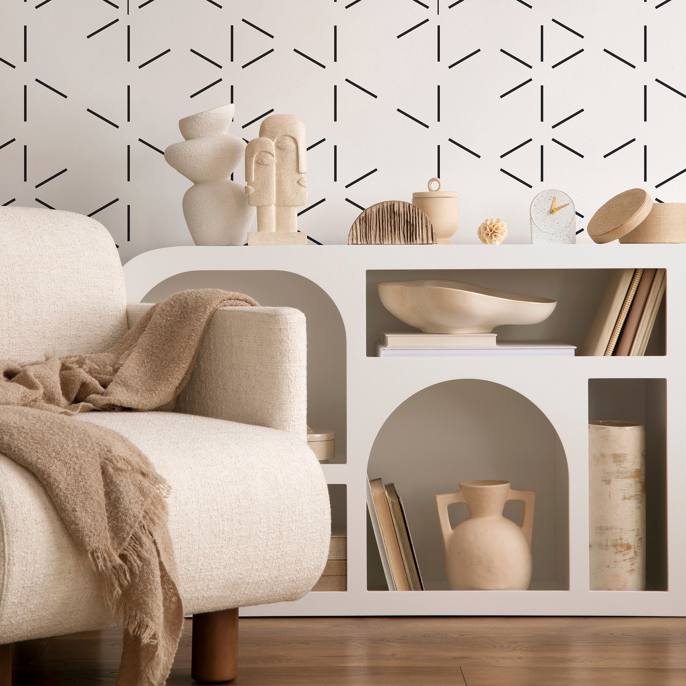 Geometric Wallpaper Featuring An Abstract Line Pattern In Black And White - B154