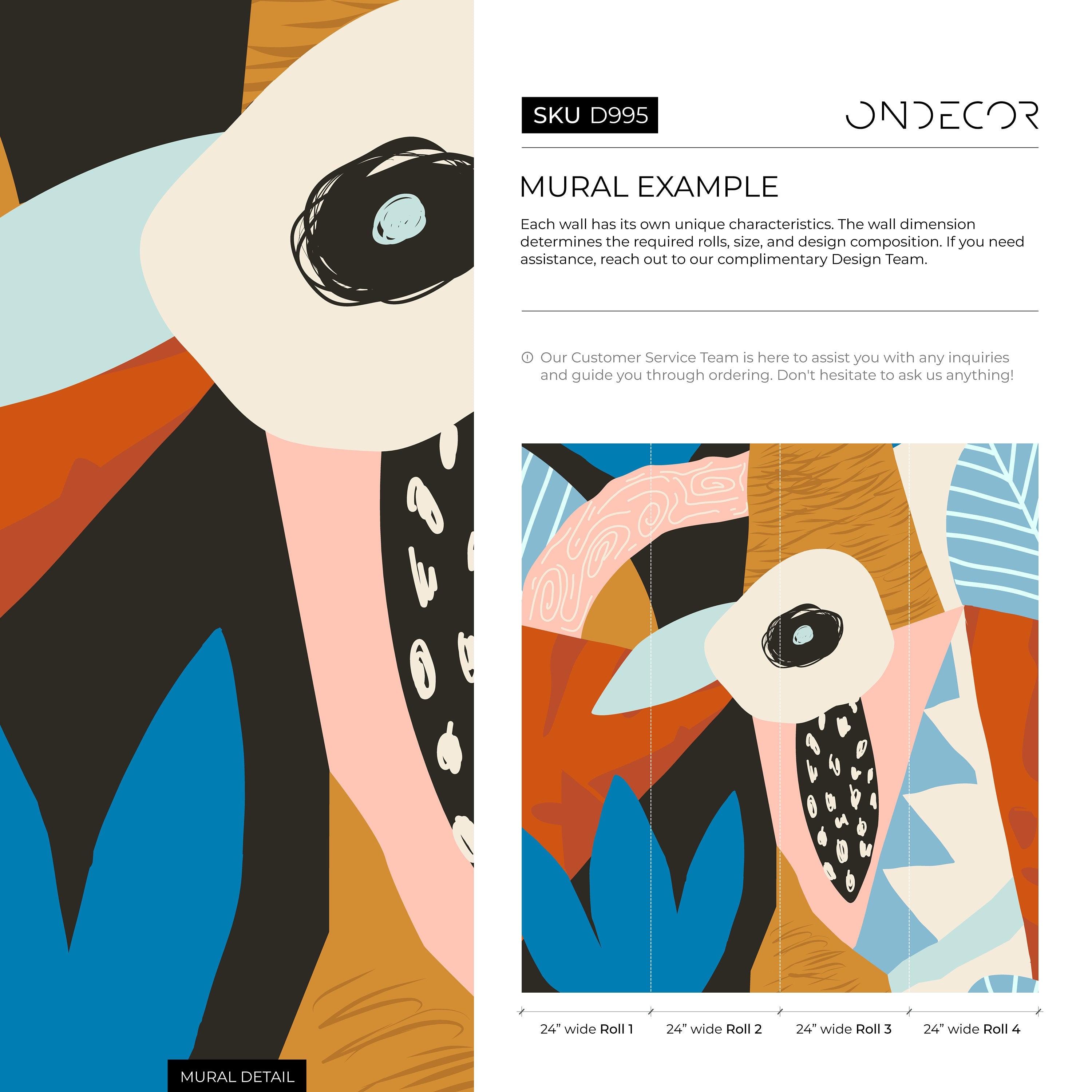 Abstract Wallpaper With Large Scale Abstract Forms In Orange, Blue, And Black - D995