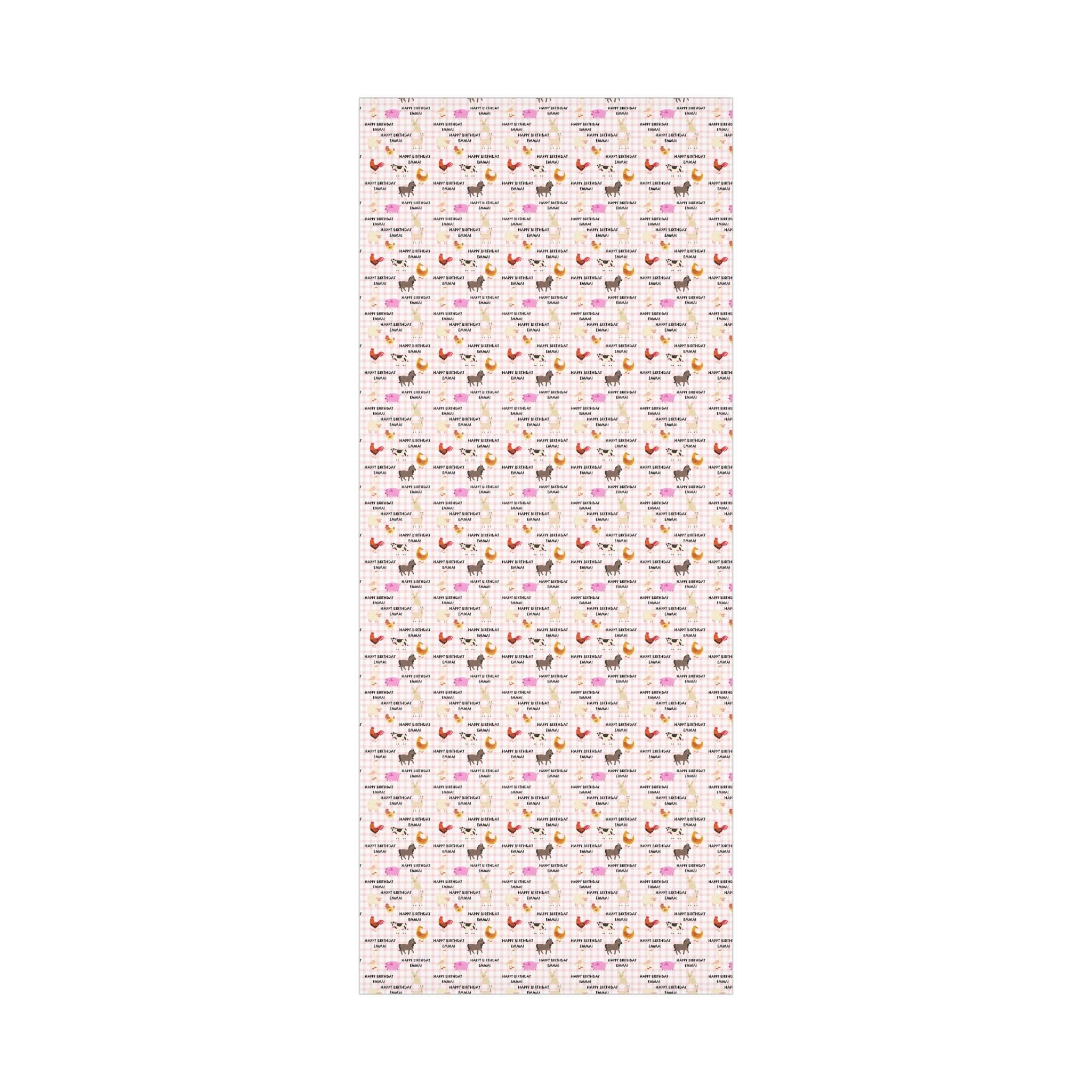 Farm Animal Gingham Personalized Birthday Wrapping Paper