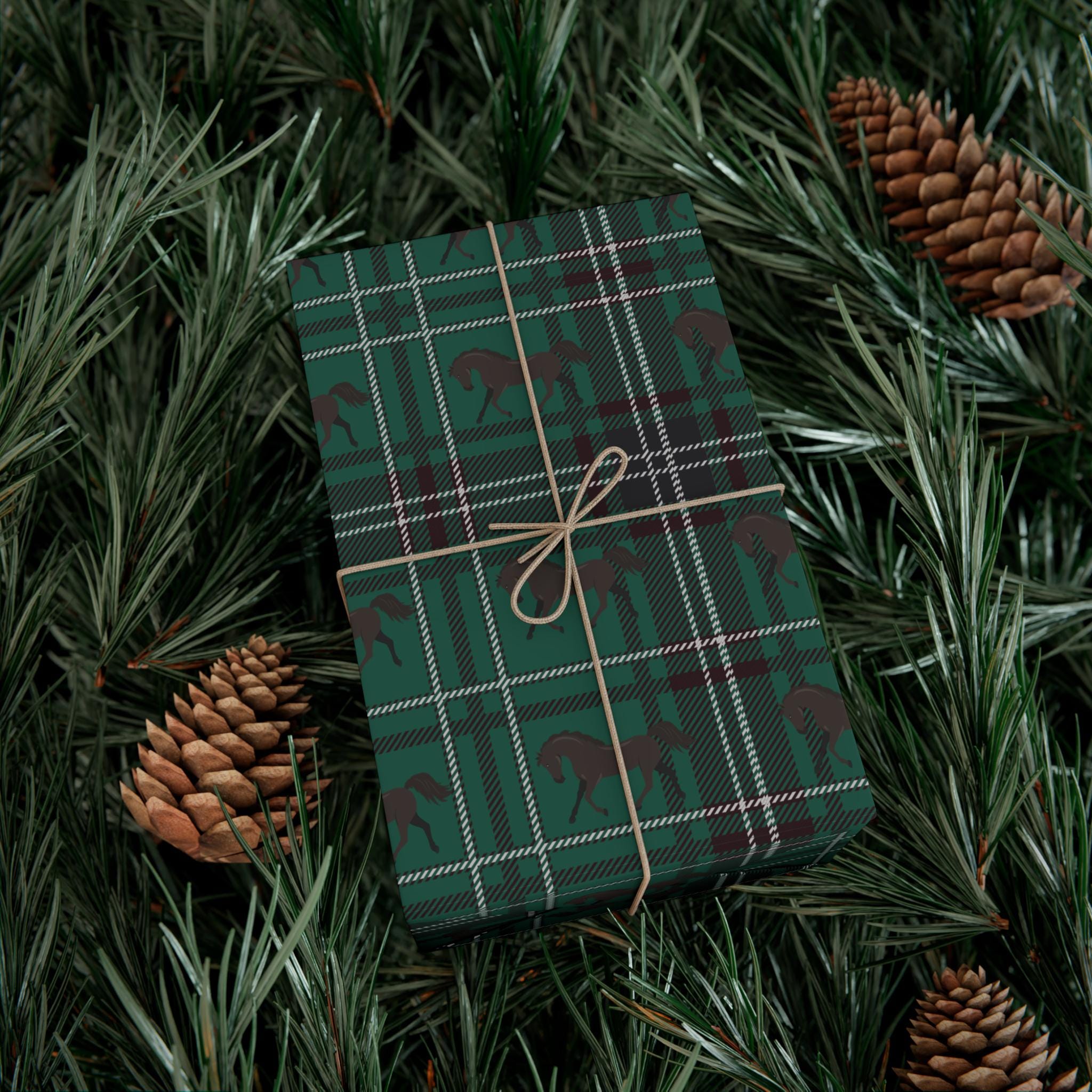 Green Plaid Horse Wrapping Paper