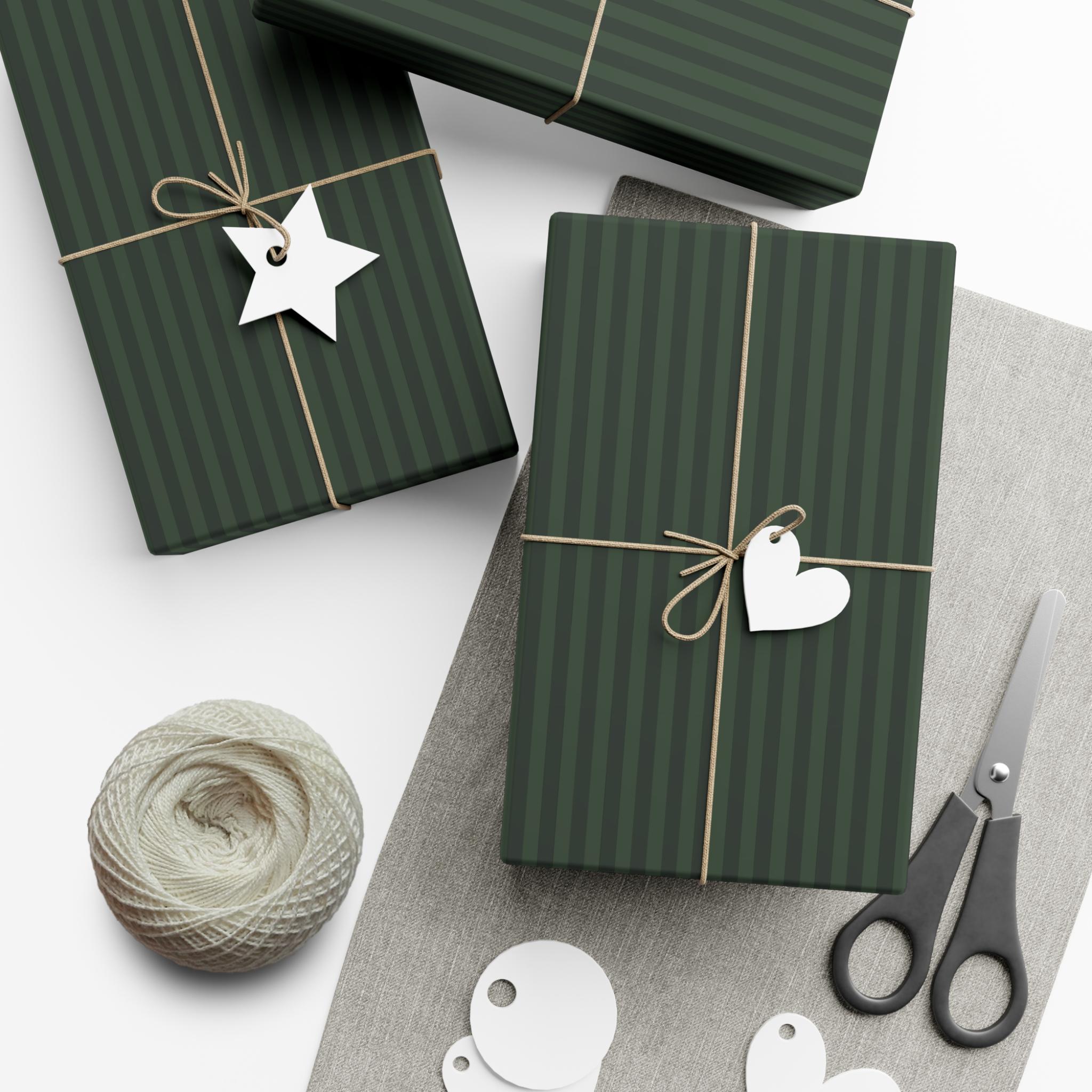 Dark Green Striped Holiday Wrapping Paper