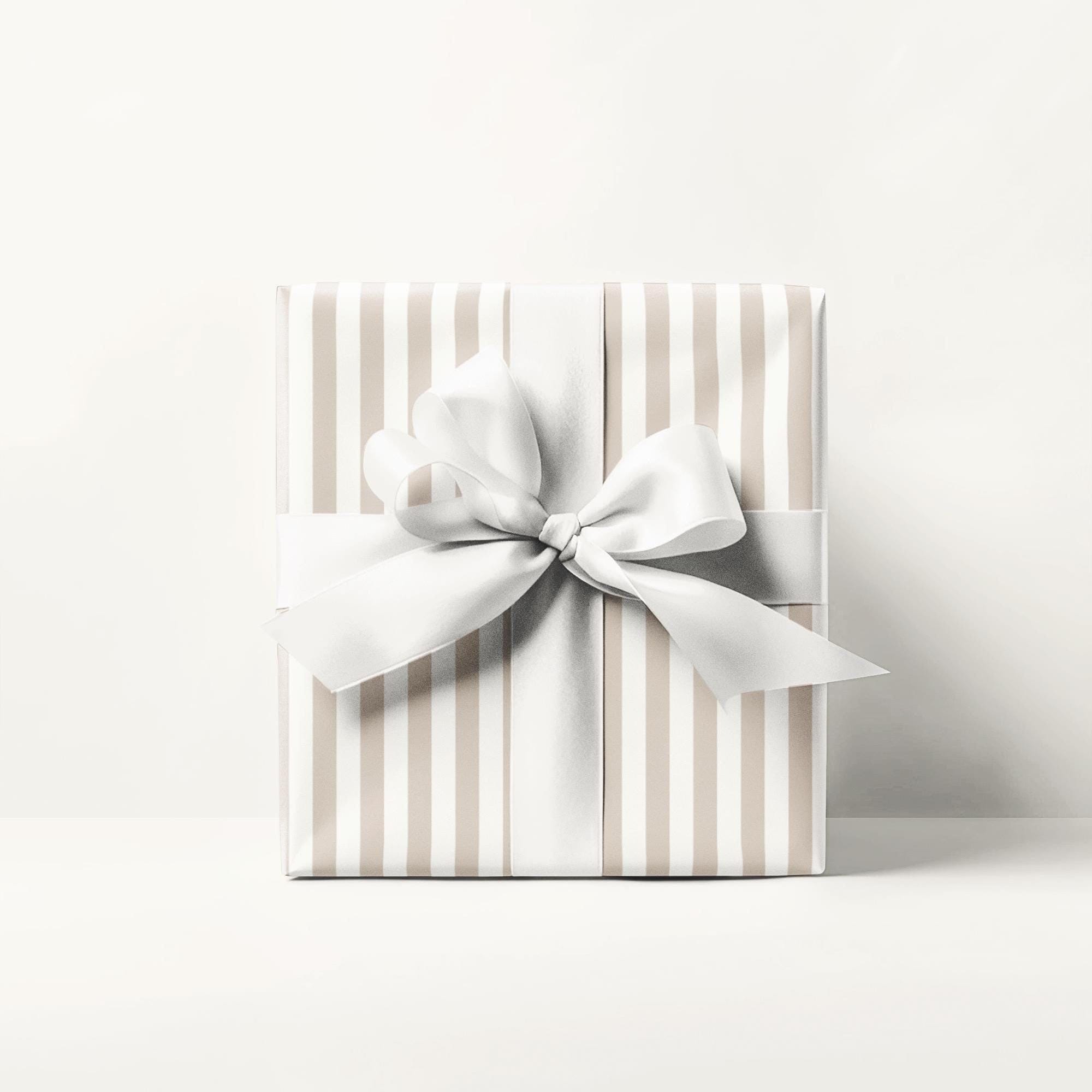 Beige Neutral Striped Holiday Wrapping Paper