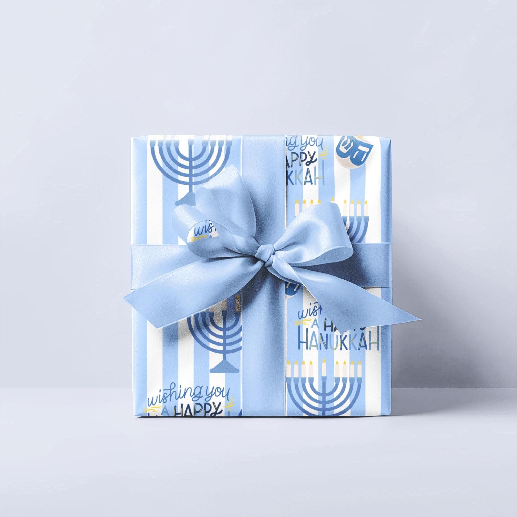 Hanukkah Wrapping Paper With Dreidel & Menorah
